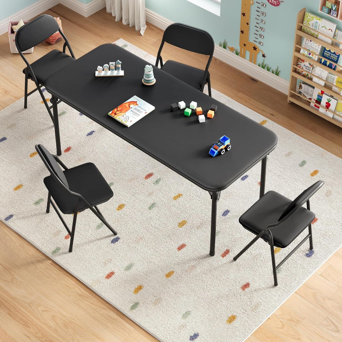 GarveeHome 5-Piece Kids Folding Table and Chairs Set, Toddlers Children's Activity Table and Chairs Set for Dining Room,Daycare,Classrooms