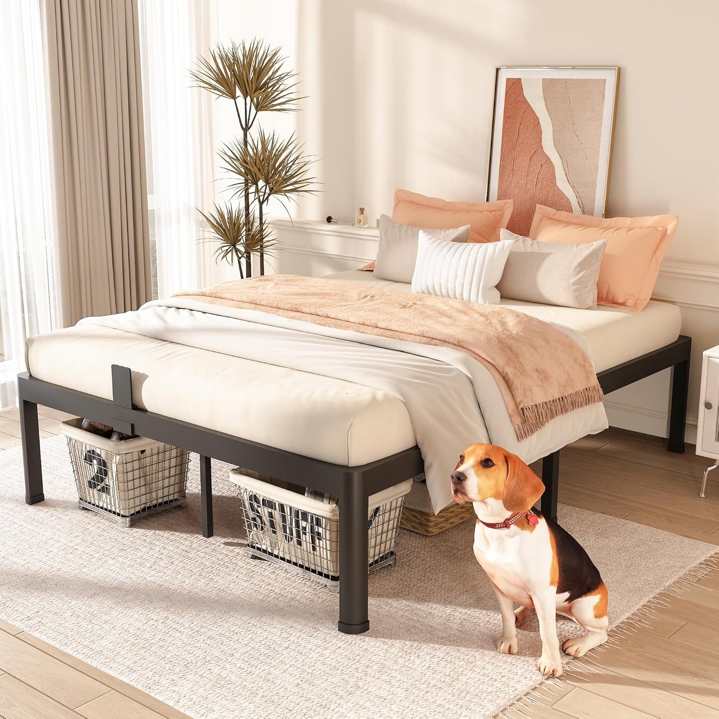 FUIOBYVV King Bed Frame with Round Corner Edge Legs 18 inch High 3500 lbs Heavy Duty Metal Platform Bed Frame King Size No Box Spring Needed/Noise Free/Steel Slat Support/Non-Slip Black