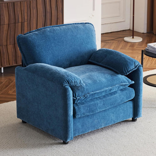Ball & Cast 38" Oversized Chenille Lounge Chair,Reading Armchair with Thick Comfort Cushions,High Back Support & Wide Seat,Perfect Accent Chair for Modern Living Room,Bedroom,Blue