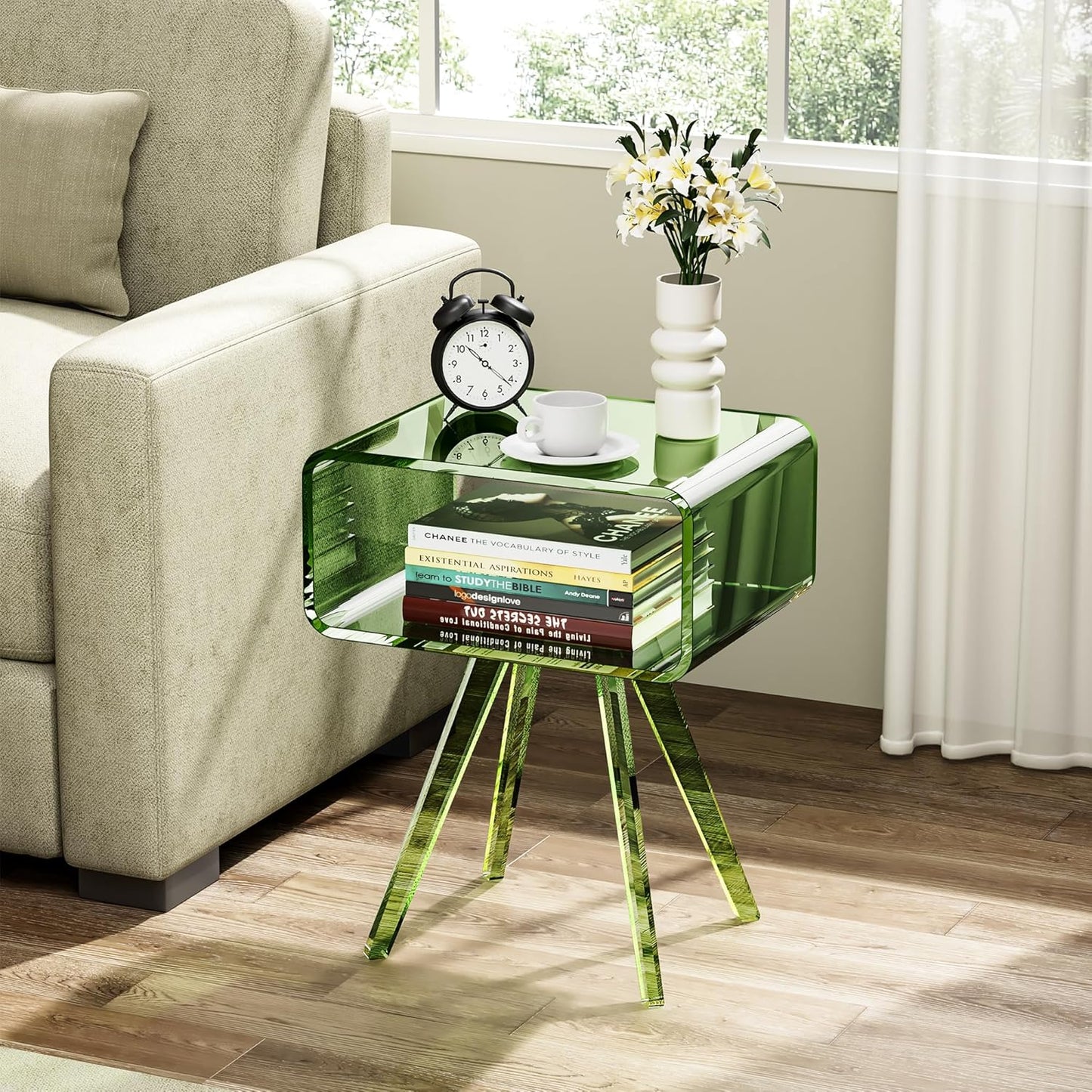 Acrylic Side Table, Acrylic Nightstand Bedside Table for Bedroom (Green, 16.1'' x 11.8'' x 19.7'')