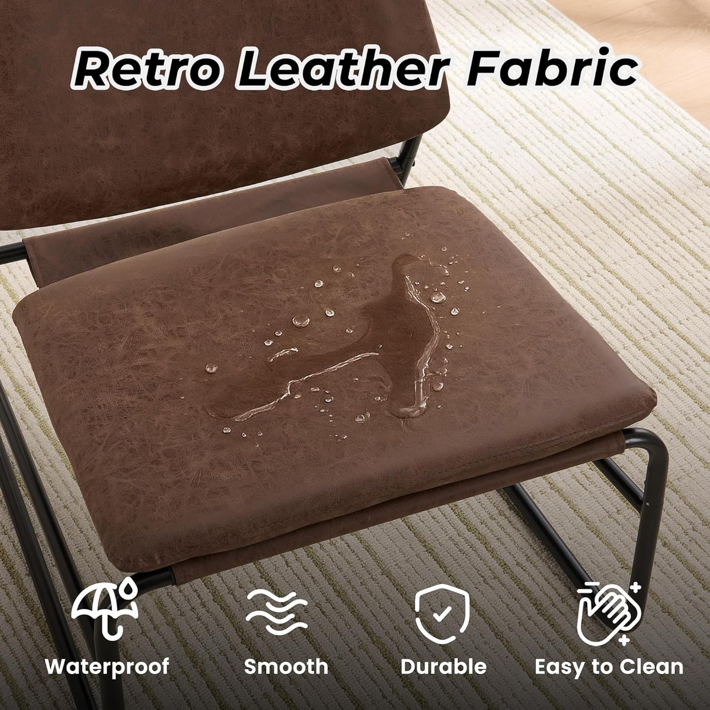 Modern Accent Chair Comfy Living Room Chair Armless Sling Accent Chairs Upholstered Side Sitting Chairs with Metal Frame for Office Reception Reading Bedroom Waiting Room, Brown