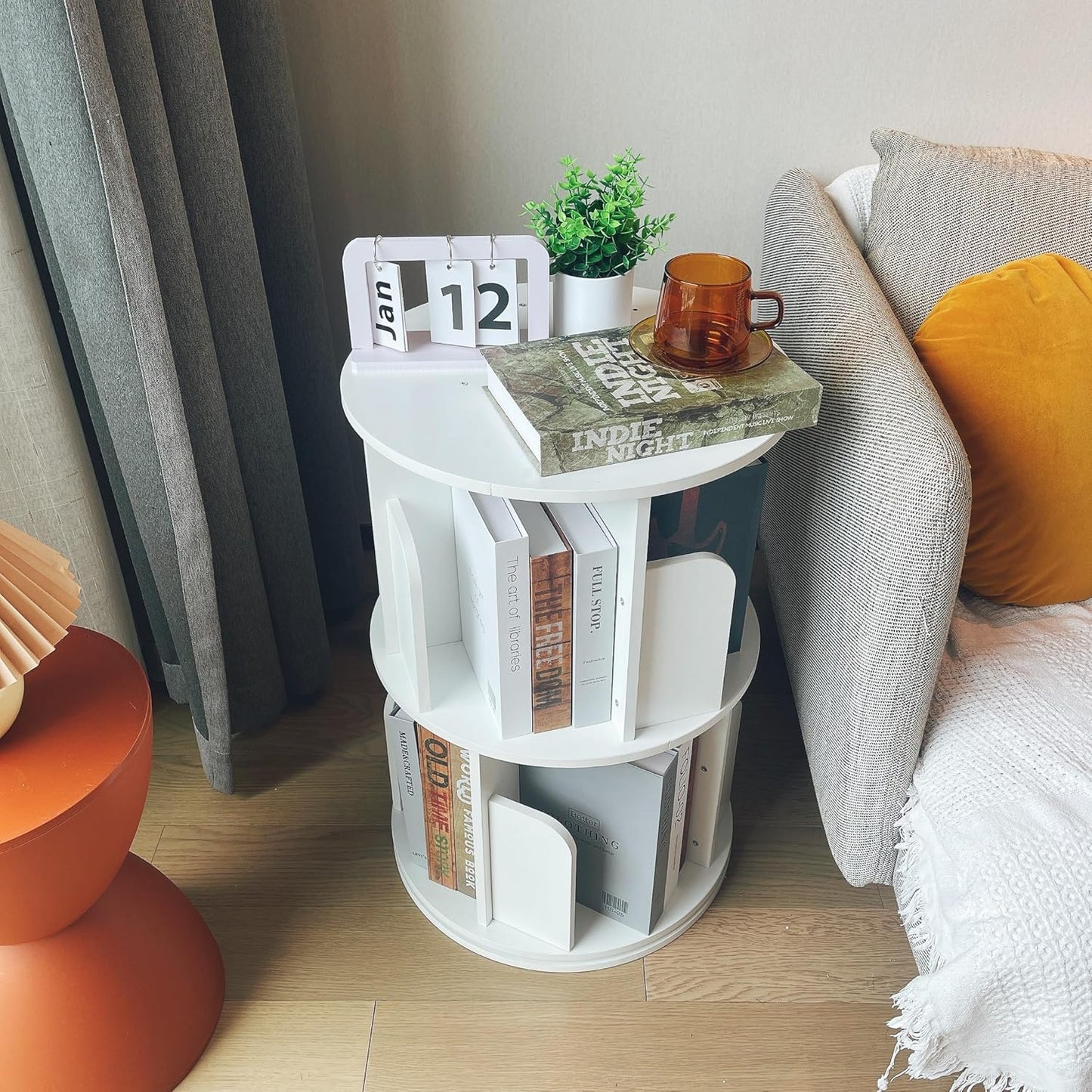 Heehee Wooden Rotating Bookshelf 360 Display Floor Standing Bookcase Storage Rack for Kids&Adults Multi-Functional Bookshelf Organizer (White (2-Tier))