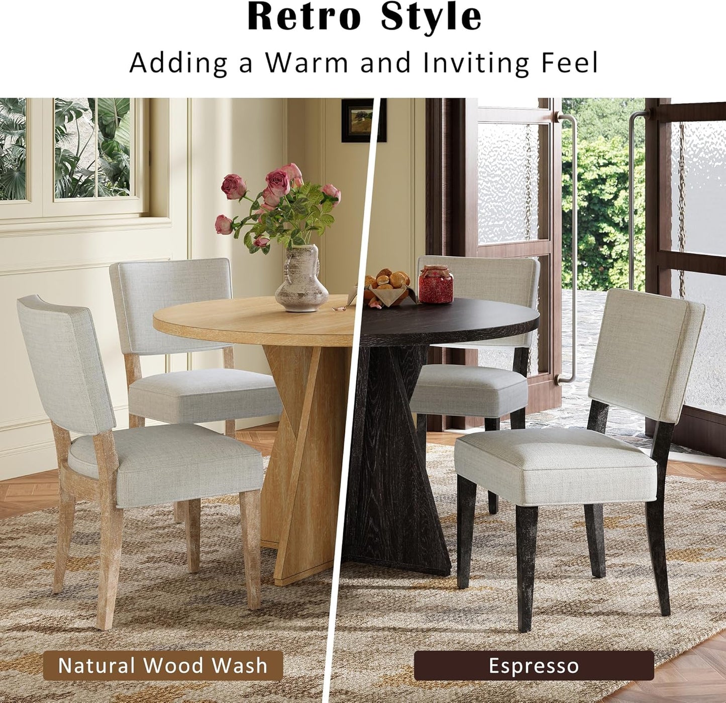 Ball & Cast Retro Dining Table Set for 4 with 4 Upholstered Chairs,5-Piece Wooden Living Room Furniture W/ 47" Round Dining Table and Designed Base,for Small Space,Apartment,Dining Room,Espresso