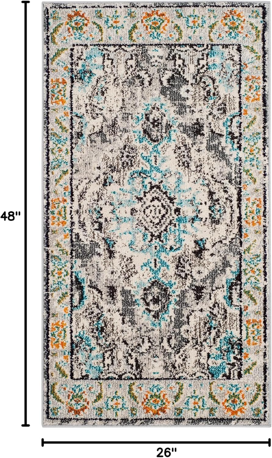 SAFAVIEH Monaco Collection Accent Rug - 2'2" x 4', Grey & Light Blue, Medallion Distressed Design, Non-Shedding & Easy Care, Ideal for High Traffic Areas in Entryway, Living Room, Bedroom (MNC243G)