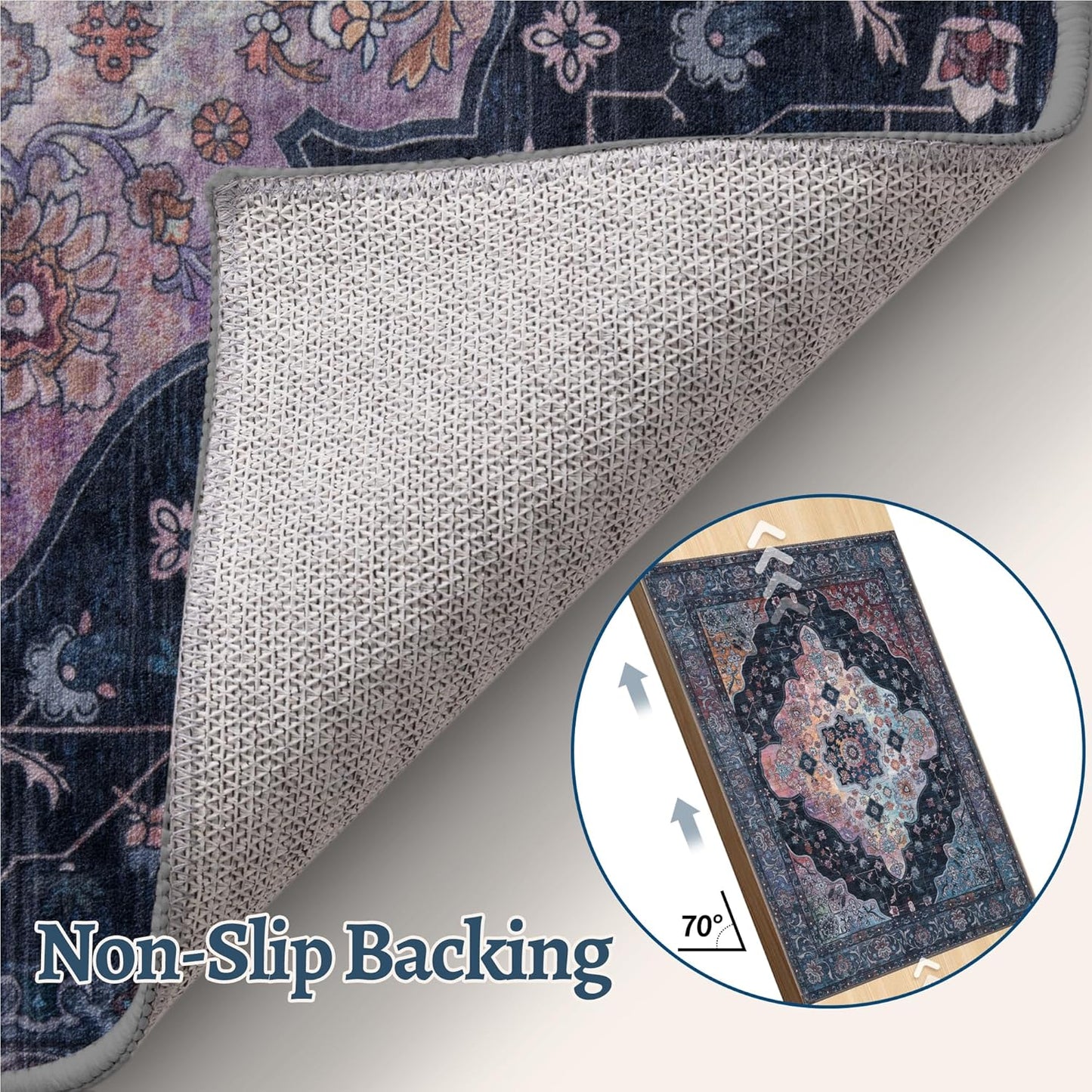 Tangsoo 3x5 Rug, Washable Vintage Rugs Indoor Area Rug, Non Slip Accent Rug, Print Distressed Taupe Carpet, Soft Low Pile Rug for Living Room Dorm Bedroom Bedside Entryway Bathroom