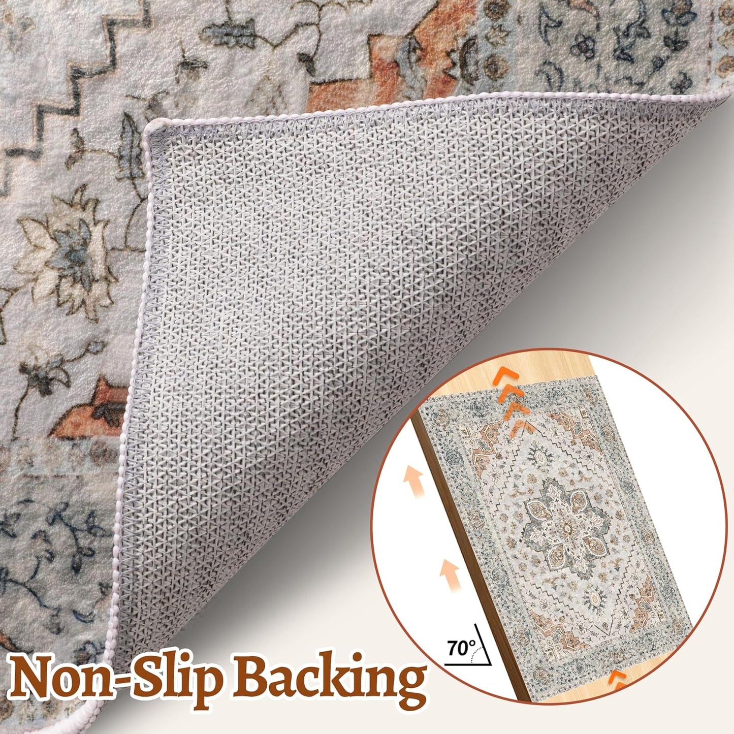 Tangsoo 8x10 Area Rug for Living Room, Washable Vintage Rugs Indoor Non Slip Large Area Rugs, Print Distressed Taupe Carpet, Soft Low Pile Foldable Floor for Bedroom Dining Room Dorm