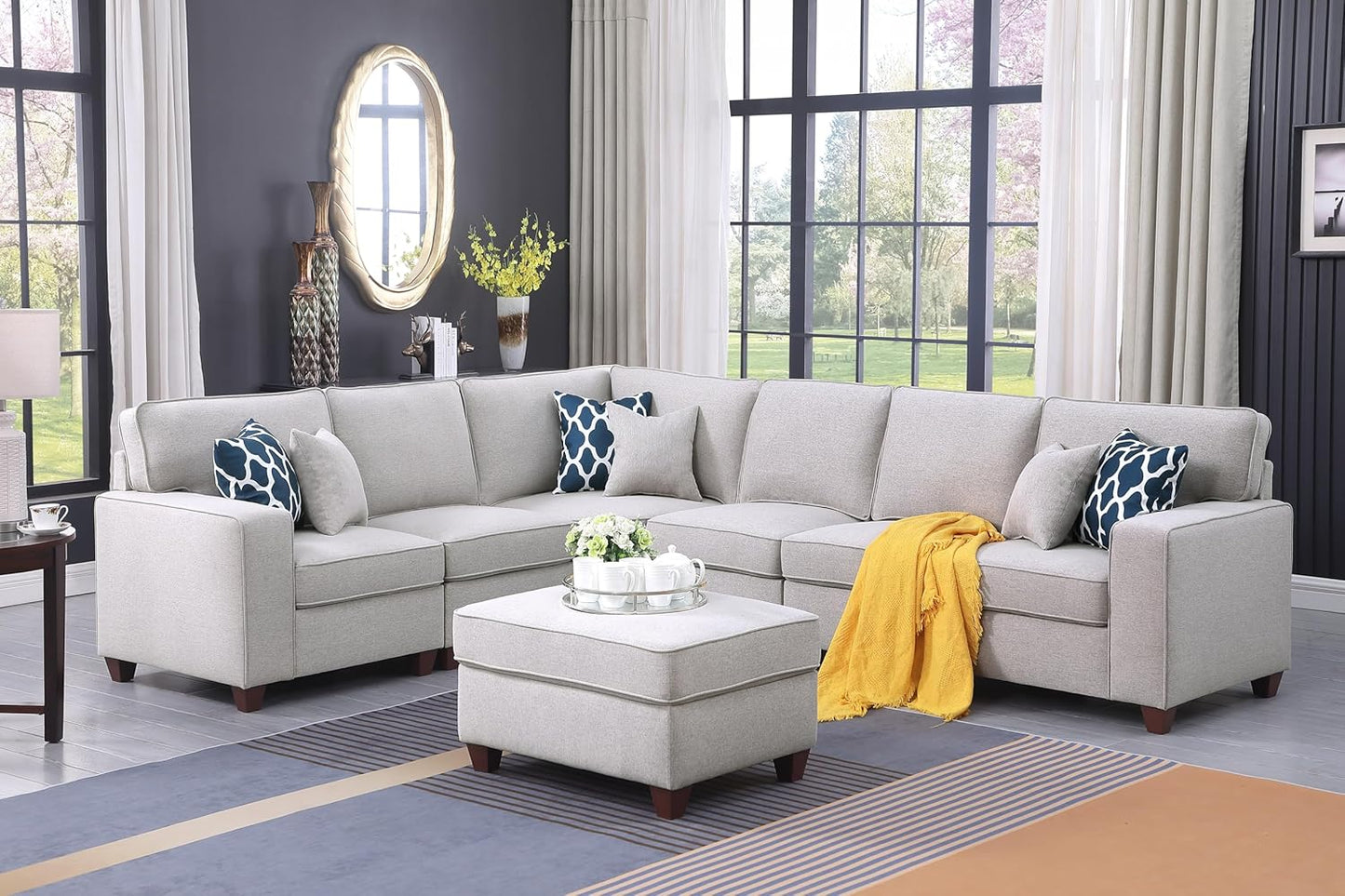 Devion Furniture Garisa Sectional Modular Sofa with Ottoman for Living Room, Apartment, Bedroom, Office, Dorm