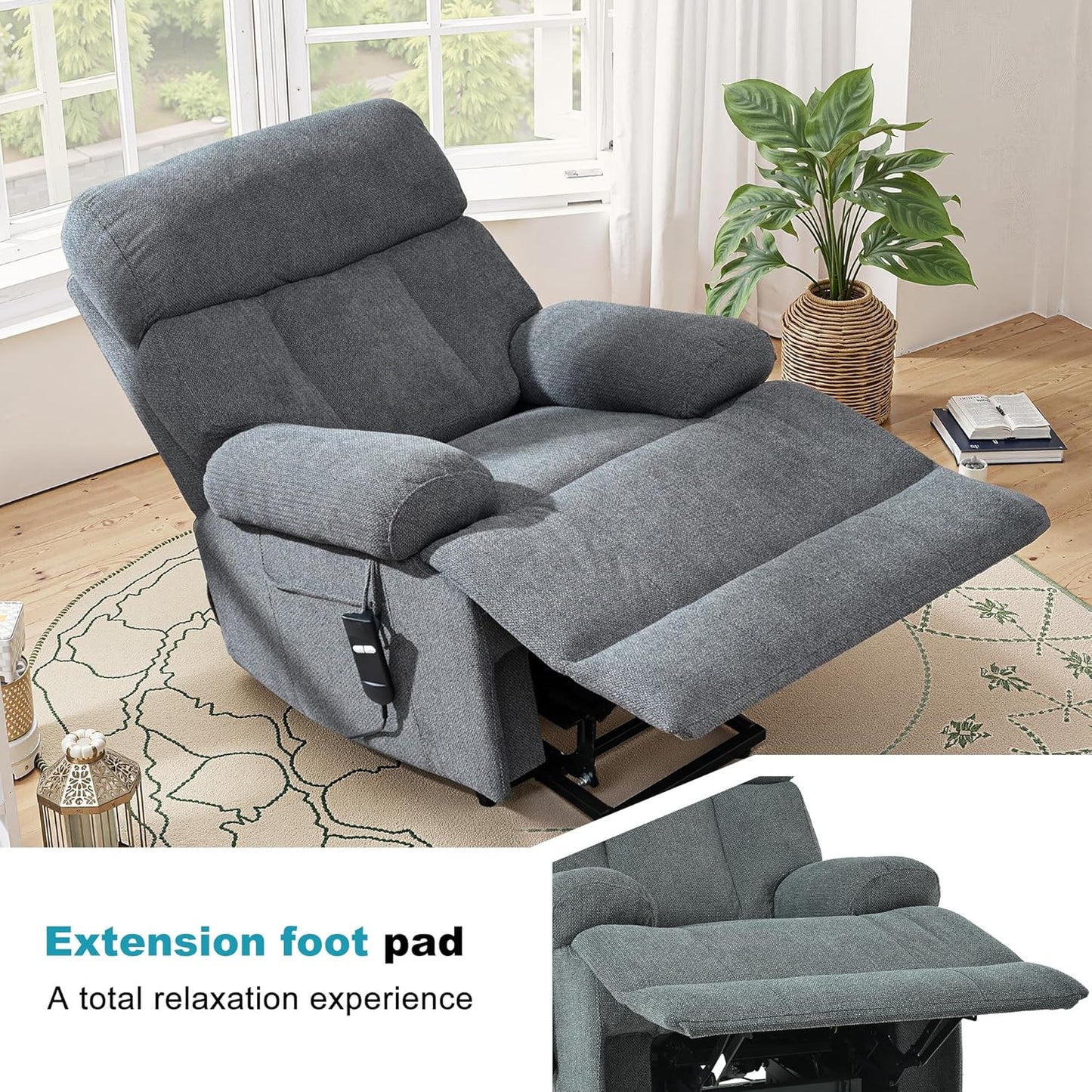 Recliner Chair Power Lift Massage Chair Full Body 23" Large Size Electric Recliner with Seniors, Home Theater Seating with Remote Control, Side Pocket, Spacious Seat, Dark Gray