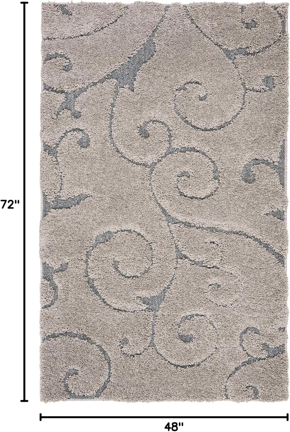 SAFAVIEH Florida Shag Collection Accent Rug - 4' x 6', Grey & Light Blue, Scroll, Non-Shedding & Easy Care, 1.2-inch Thick Ideal for High Traffic Areas in Entryway, Living Room, Bedroom (SG455-1160)