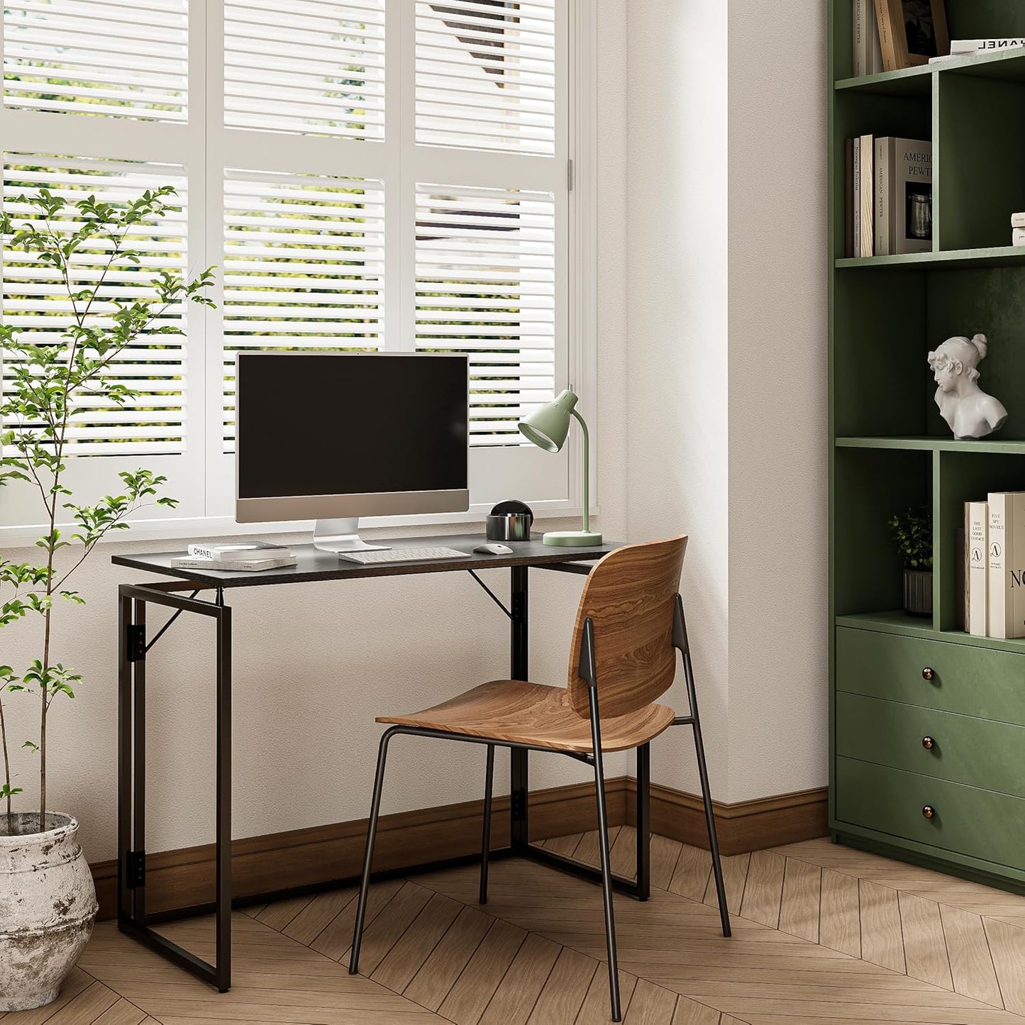 Folding Desk 40 Inch - Small Foldable Desk for Small Space Minimalist, Space Saving Collapsible Compact Desk Portable Table for Craft, Writing, Study and Work (No Assembly Required)