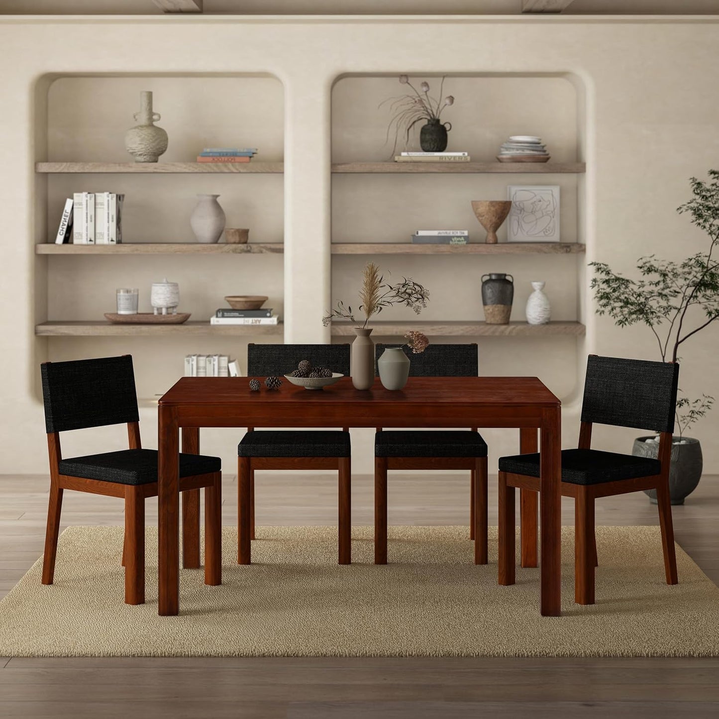 NTC Flow 55 Inch Modern Design, Rectangular Dinner Table for Dining Room, Living Room Furniture, Effortless Assembly, Dark Walnut