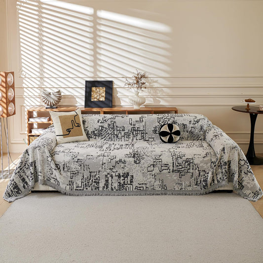 MYSKY HOME Boho Couch Cover Sofa Covers, Couch Covers for 2 Cushion Couch Sofa, Chenille L Shape Sectional Couch Cover- Pet-Friendly, Machine Washable, Sofa Protector for Kid, 71"x118", Dark Grey Maze