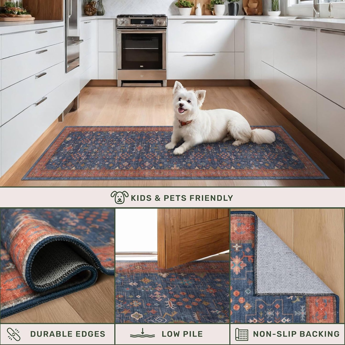 Washable 2x4 Entry Rug Front Door Indoor, Farmhouse Small Area Rugs for Kitchen, Bathroom, Entrance, Non Slip Rubber Backed, Perfect for Boho Décor (2x4 Navy Blue)