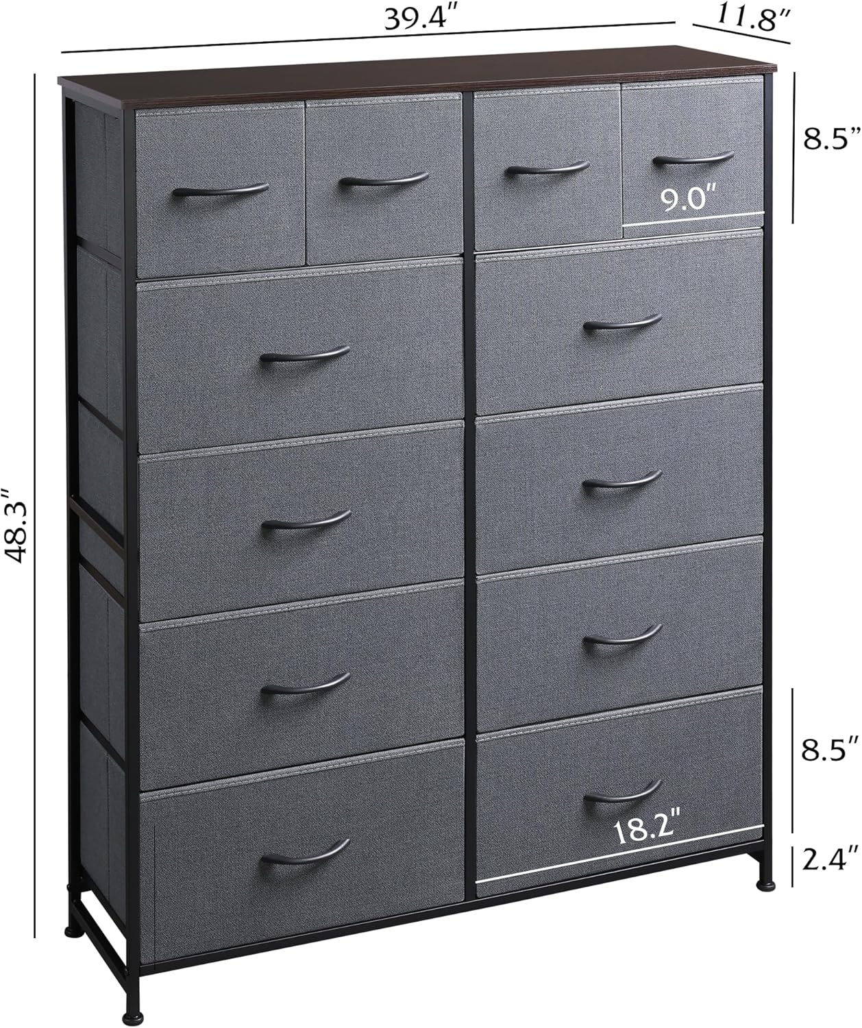 WLIVE Storage Organizer Unit with 12 Fabric Bins, Storage Drawers Organizer with Steel Frame, Tall Storage Tower Organizaton for Living Room, Hallway, Office, Dark Grey