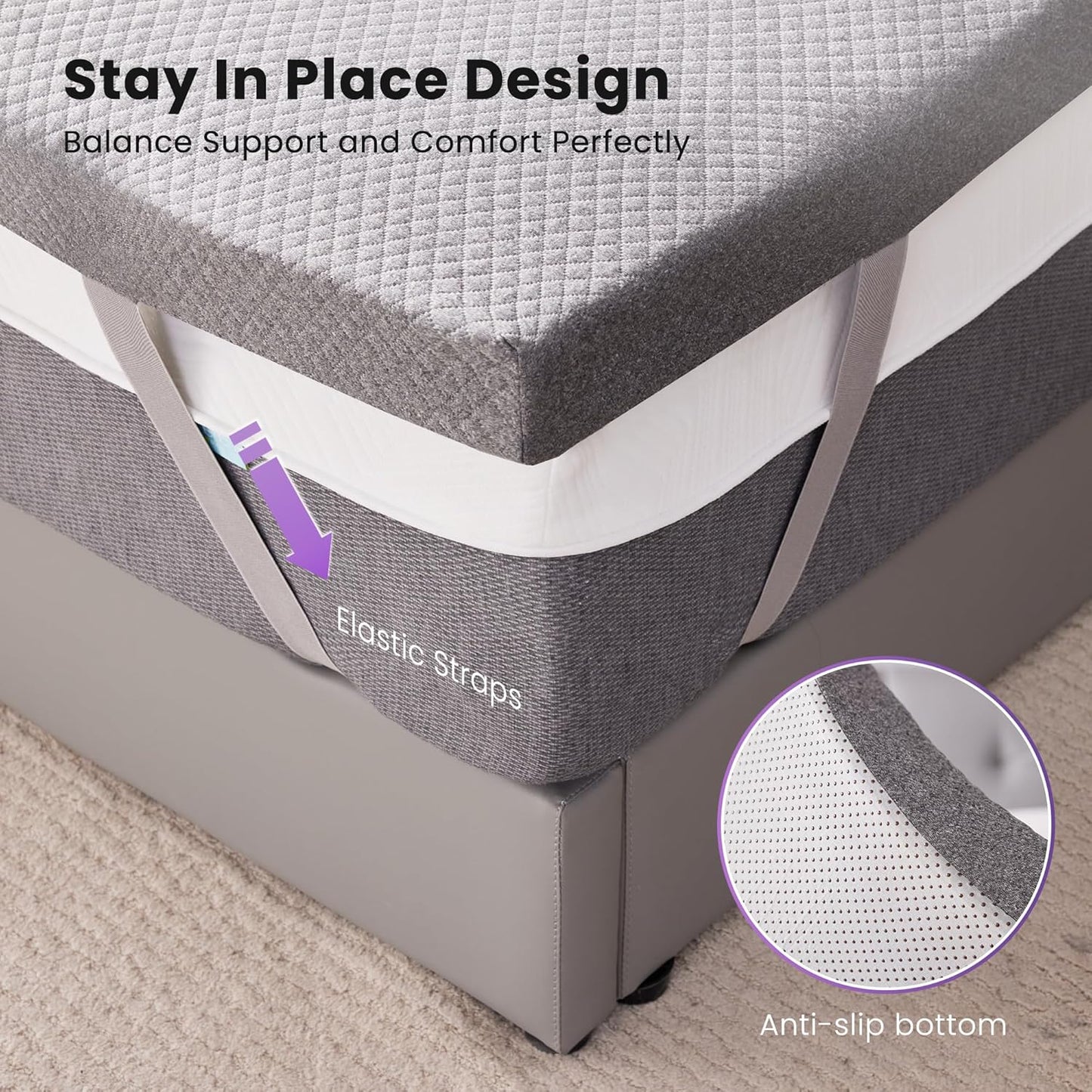 SINWEEK 2 Inch Gel Memory Foam Mattress Topper Twin XL Size/Twin Extra Long, Ventilated High Density Pad for Back Pain, Bed Topper with Removable Soft Cover, CertiPUR-US Certified,Grey