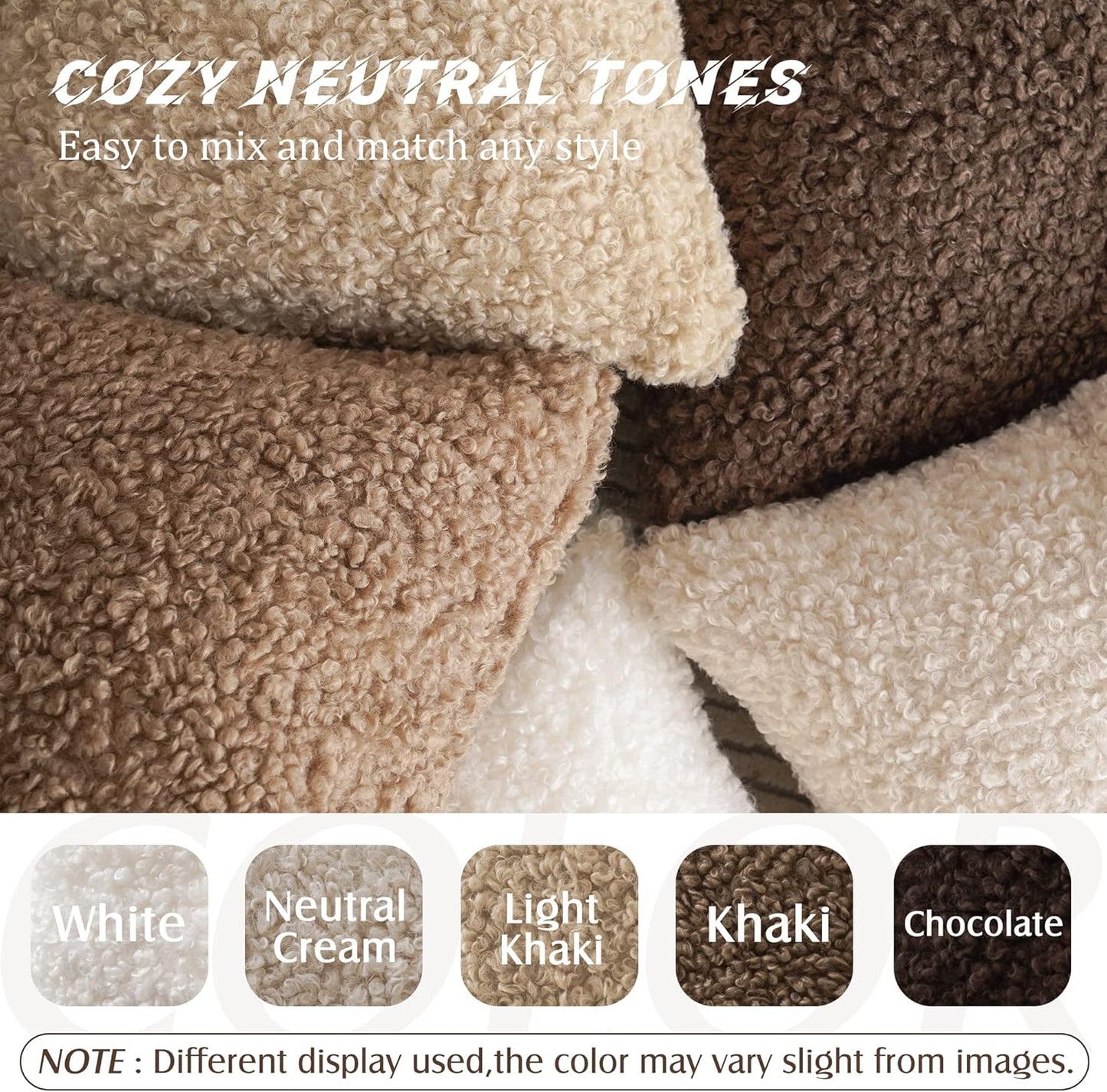 Foindtower 2 Pieces 22x22 Inch White, Faux Fur Throw Pillow Cover Accent Sherpa Pillow Fuzzy Soft Pillowcases Sheepskin Decorative Fleece Cushion Case for Bed Couch Living Room