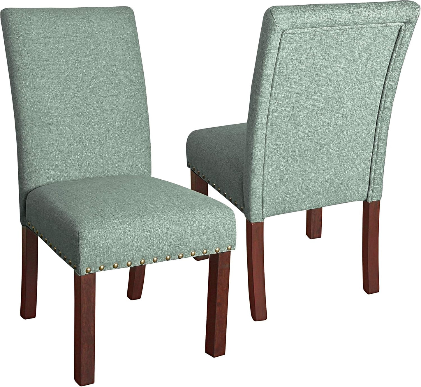 HomePop Home Decor | Classic Upholstered Parsons Dining Chairs | Set of 2 Accent Dining Chairs with Nailhead Trim, Sea Foam