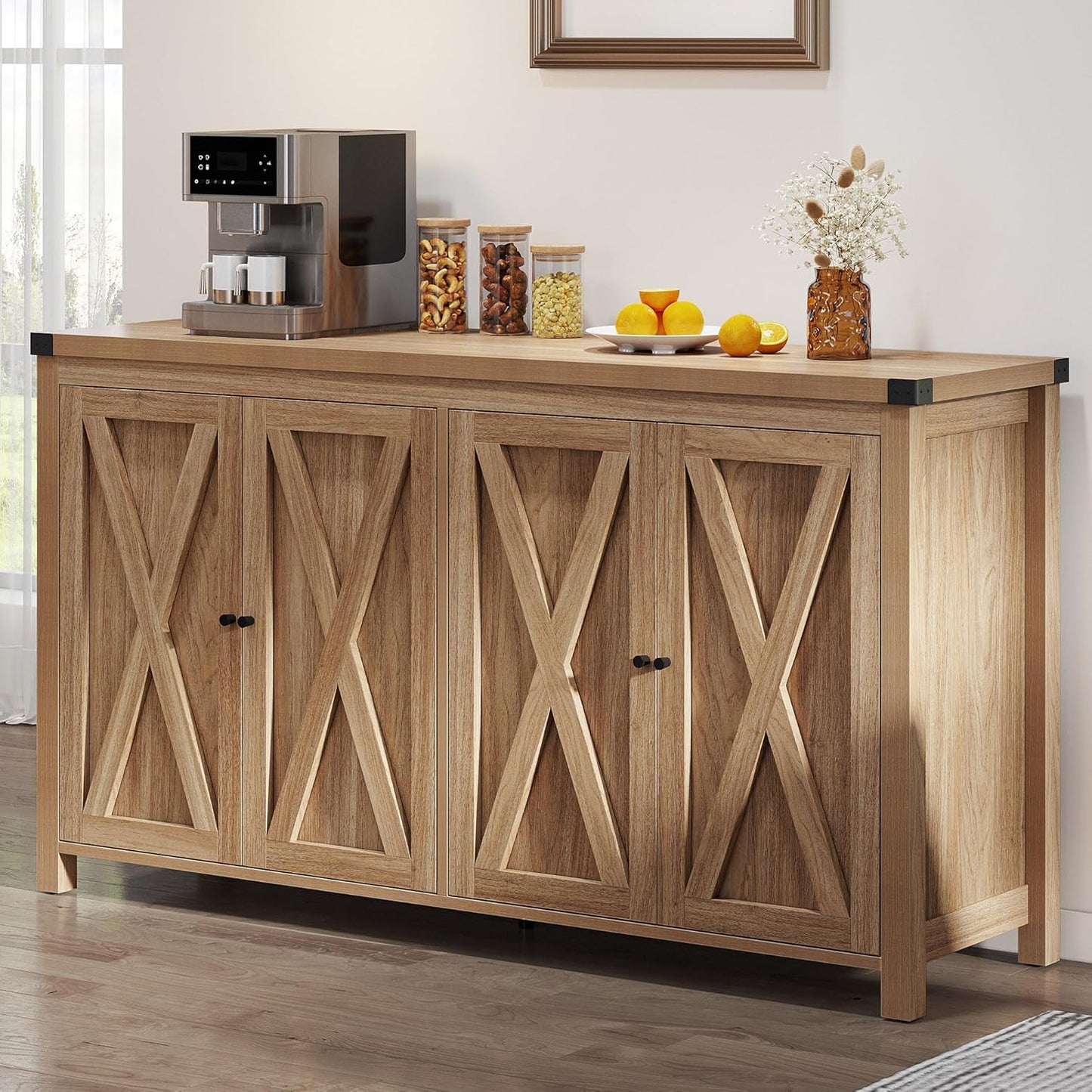 YITAHOME 55'' Sideboard Buffet Cabinet with Storage, Farmhouse Large Coffee Bar Cabinet with Adjustable Shelf for Kitchen, Living Room, Oak