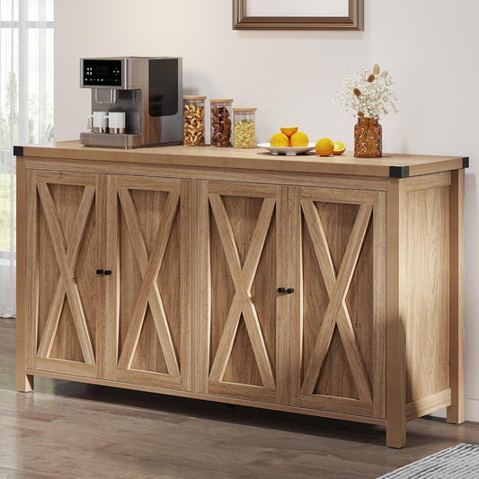 YITAHOME 55'' Sideboard Buffet Cabinet with Storage, Farmhouse Large Coffee Bar Cabinet with Adjustable Shelf for Kitchen, Living Room, Oak