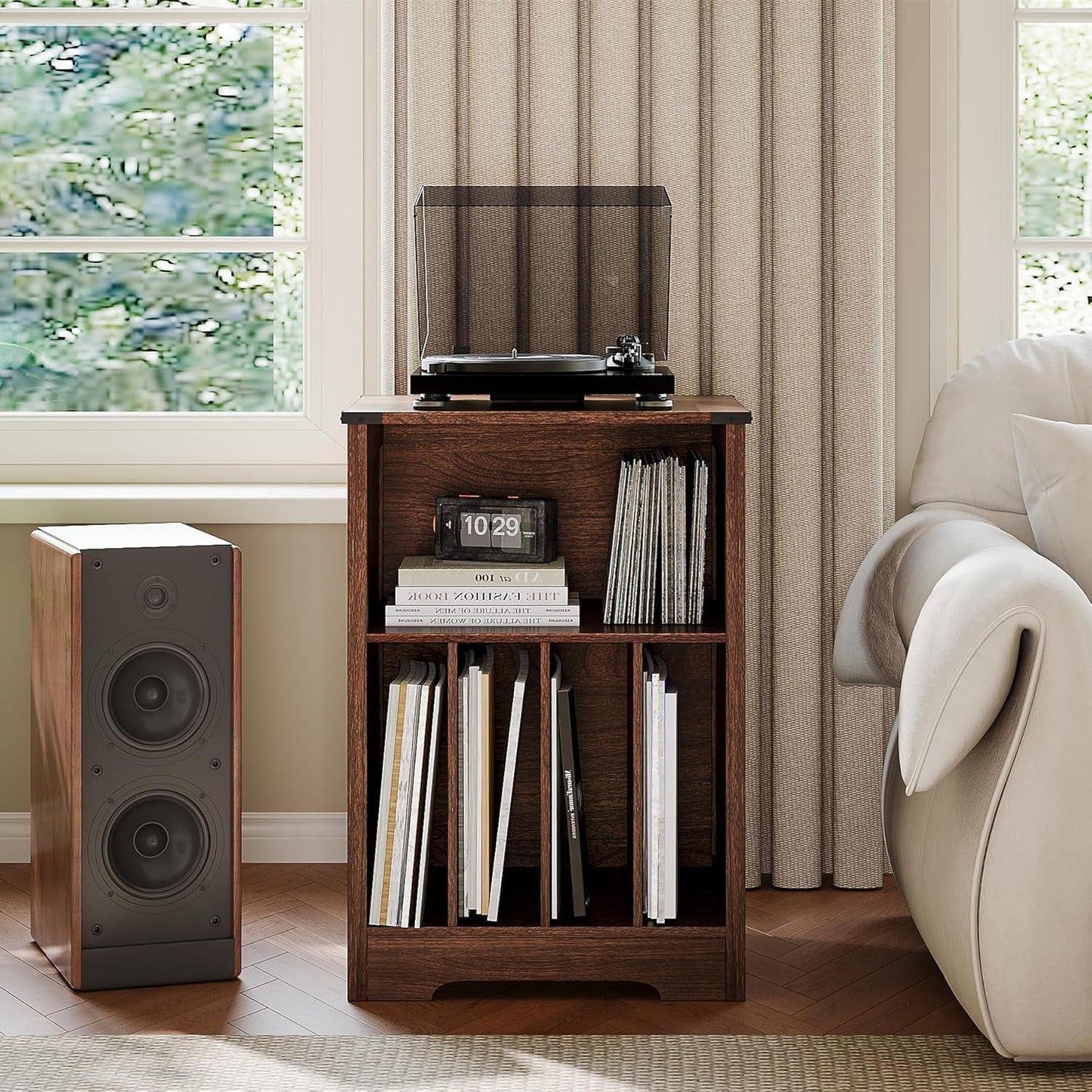 ChooChoo Record Player Stand, Vinyl Record Storage Cabinet, Turntable Stand Holds up to 160 Albums, Record Player Table Display Shelf for Living Room, Bedroom, Office, Walnut