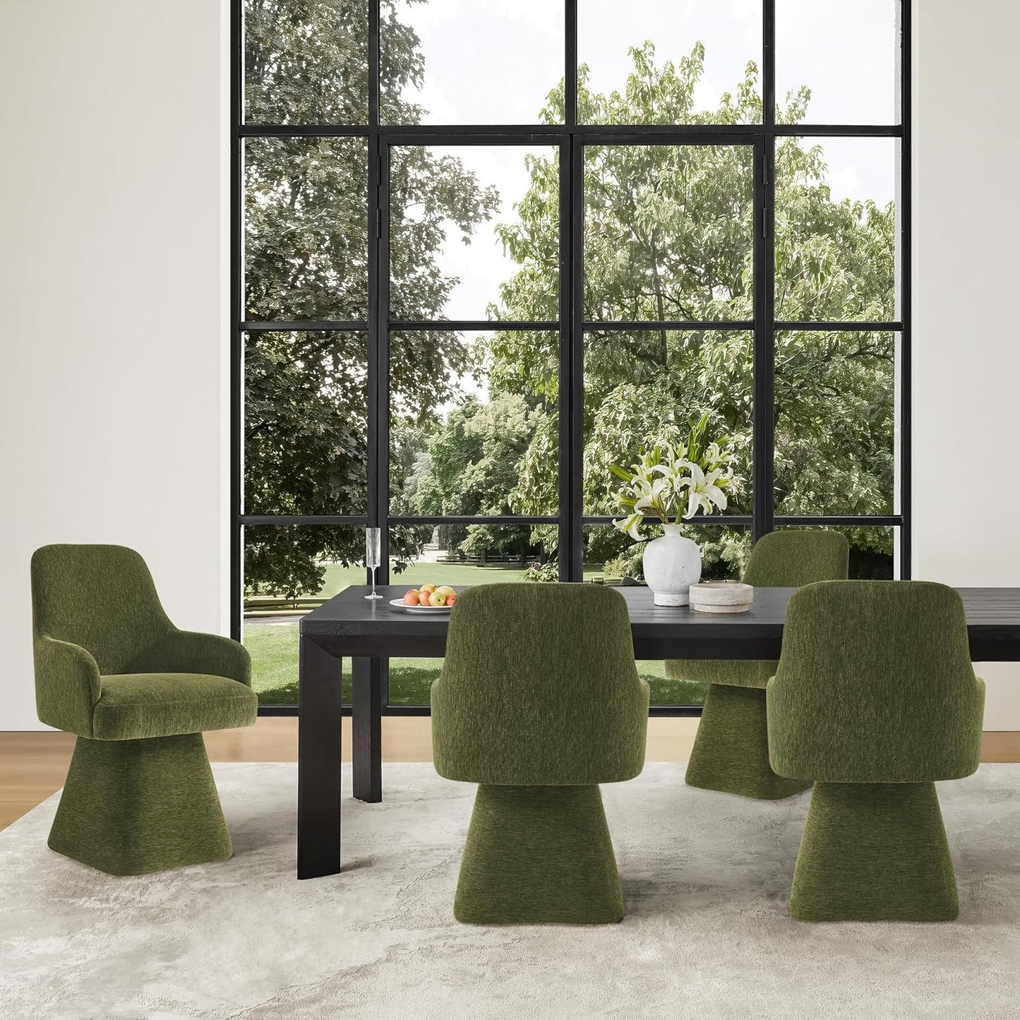 Swivel Dining Chairs Set of 4, Mid Century Modern Chairs Fabric Upholstered Armchair with Armrest & Ergonomic Backrest for Dining Room, Kitchen, Bedroom, Living Room, Green, 4 Boxs