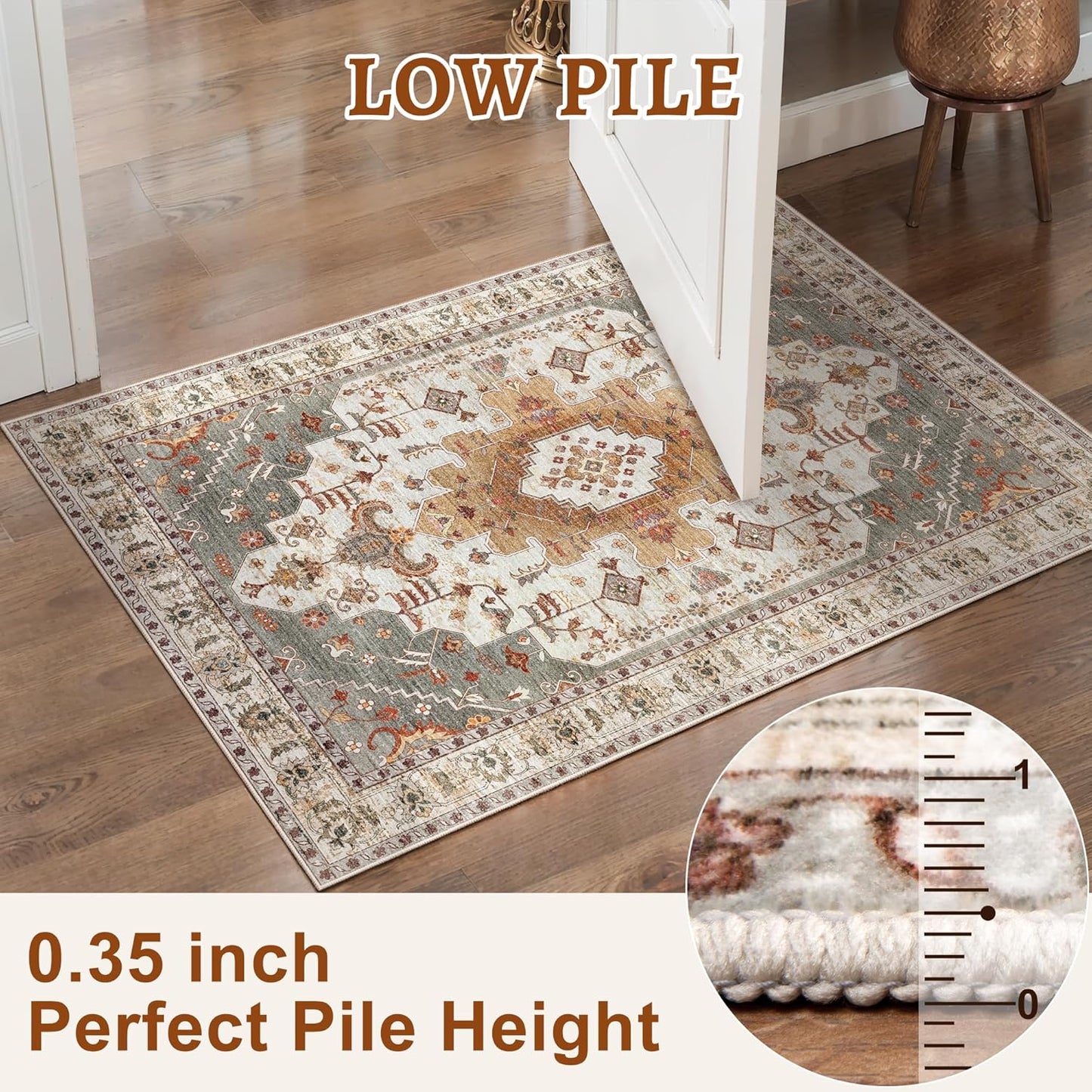 Tangsoo 2x5 Washable Runner Rug for Hallways, Non Slip Vintage Rugs, Soft Low Pile Long Rug Runner, Print Distressed Turmeric Carpet Runners for Kitchen Bedroom Entryway Bathroom Living Room