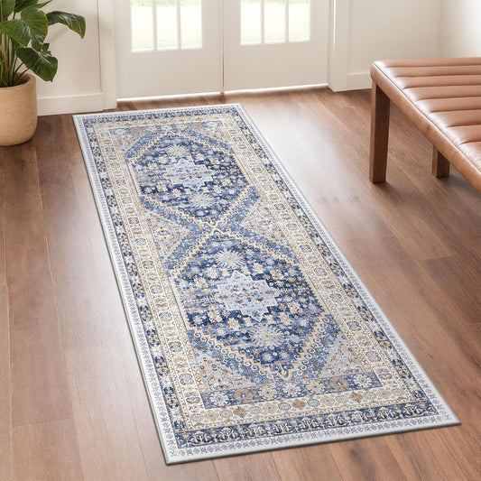 zesthome Runner Rug 2x5 - Stain Resistant Machine Washable Rug, Non Slip Vintage Hallway Runner Rugs, Low Pile Lightweight Runners for Kitchen, Entryway and Corridor