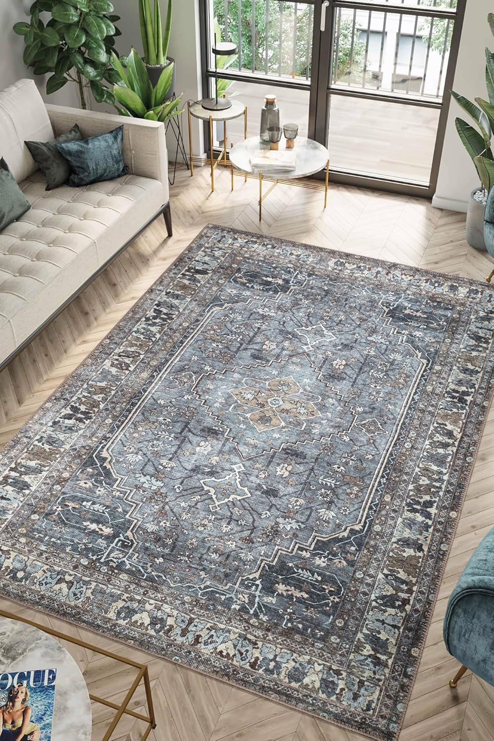 Keen Home Design 9x12 Rug - Machine Washable Area Rug with Non-Slip Backing, Ideal for Living Room, Dining Room, Bedroom - Vintage, Easy Clean, Durable, Low Pile Rug - (9' x 12')