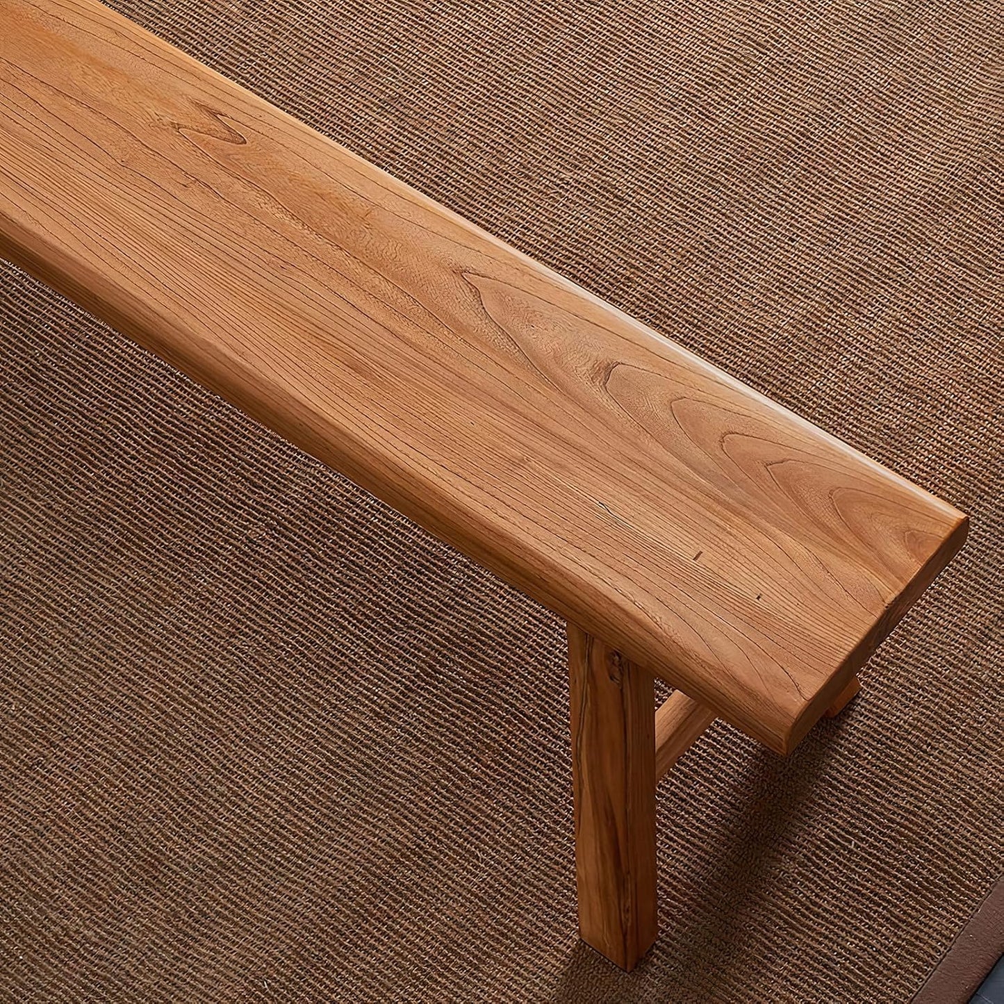 Farmhouse Wood Bench Indoor - 47.1Inch entryway Bench, Natural Solid Wood, Durable and Sturdy, Suitable for Dining Room, Bedroom, Porch and Other Narrow Spaces