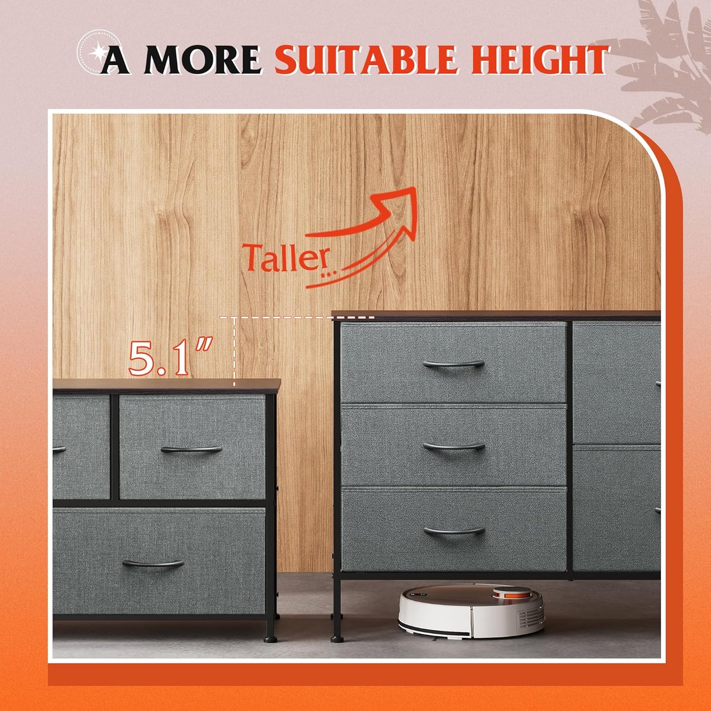 WLIVE Dresser for Bedroom with 5 Drawers, Wide Bedroom Dresser with Drawer Organizers, Chest of Drawers, Fabric Dresser for Living Room, Closet, Hallway, Dark Grey