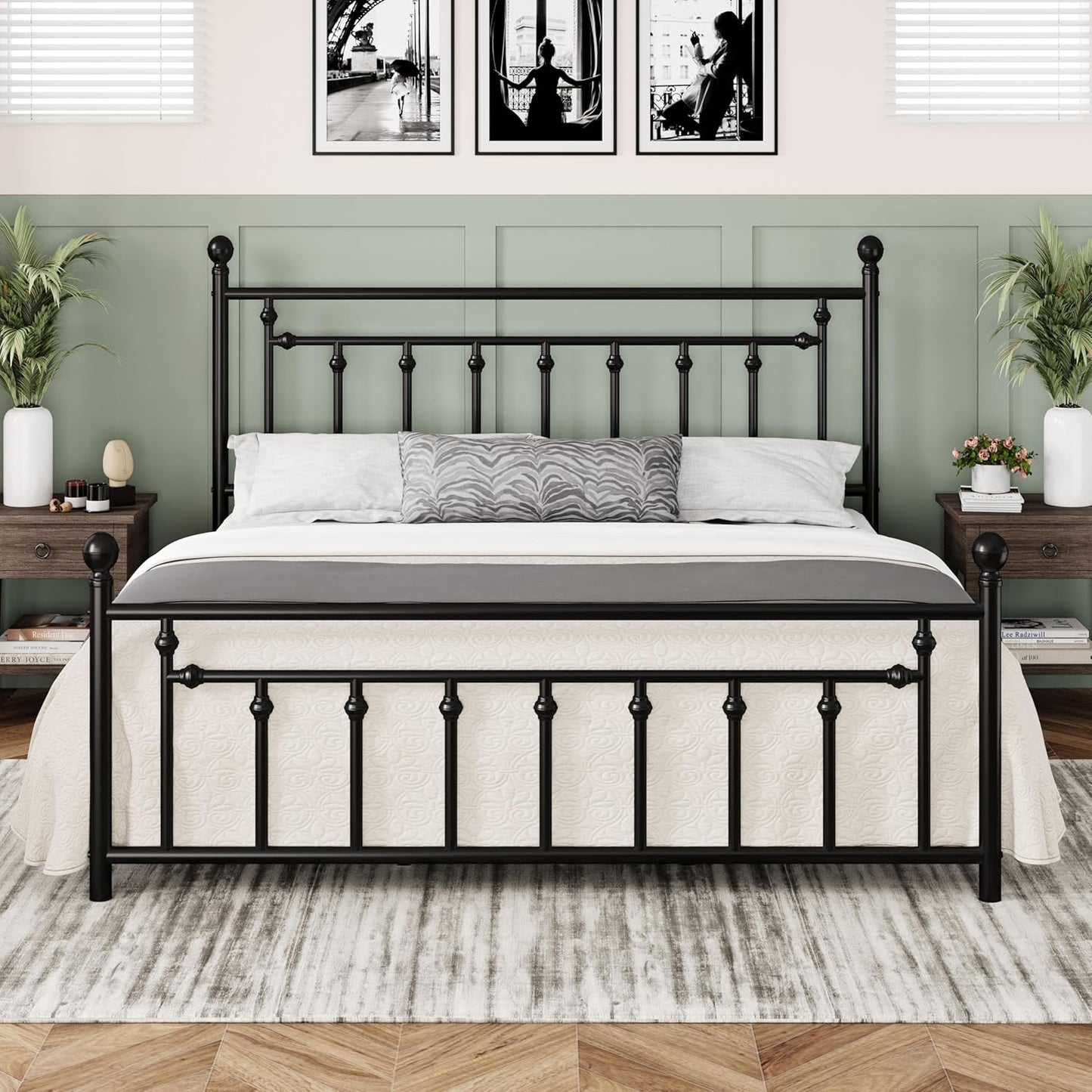Allewie 14 Inch King Size Metal Platform Bed Frame with Victorian Vintage Headboard and Footboard/Mattress Foundation/Under Bed Storage/No Box Spring Needed/Easy Assembly/Noise Free/Black