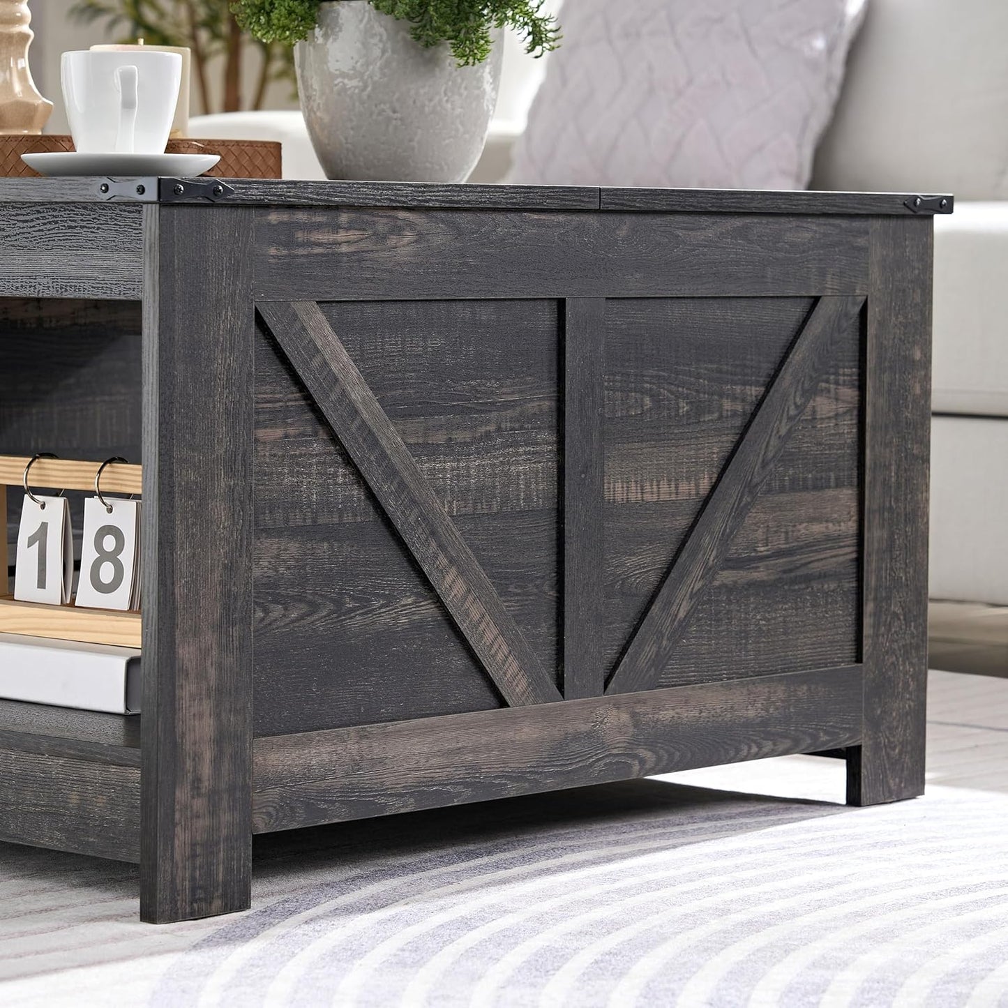 Farmhouse Coffee Table for Living Room, Wood Square Coffee Tables, 31.5" D x 31.5" W, Dark Rustic Oak