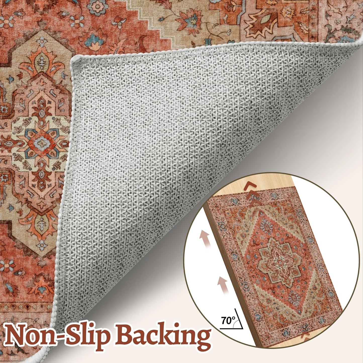 Tangsoo 4x6 Area Rug for Living Room, Washable Vintage Indoor, Distressed Carpet for Bedroom Non Slip for Dining Room, Soft Low Pile Rugs Foldable Floor Rug for Dorm Bedside Bathroom