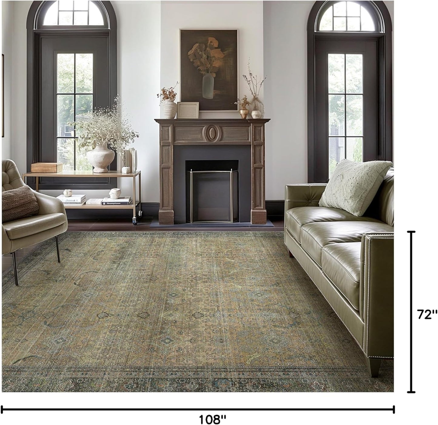 6X9 Area Rugs Machine Washable Rugs for Living Room, Vintage Boho Large Rugs for Bedroom Dining Room, Non Slip Indoor Soft Distressed Lightweight Thin Low Pile Carpet, Vintage Sunset