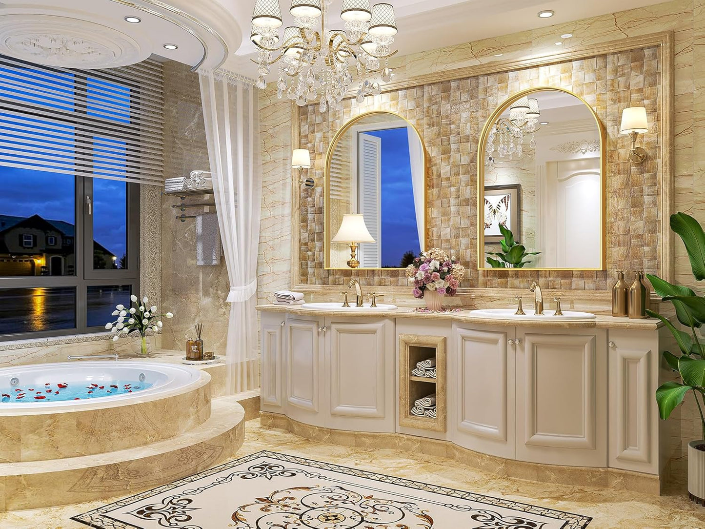 Brightify Gold Arched Mirror, 24 x 32 Inch Arch Wall Mirror, Brass Metal Frame Bathroom Mirror, Arched Top Bathroom Vanity Mirror for Living Room Bedroom Mantel Entryway Hallways