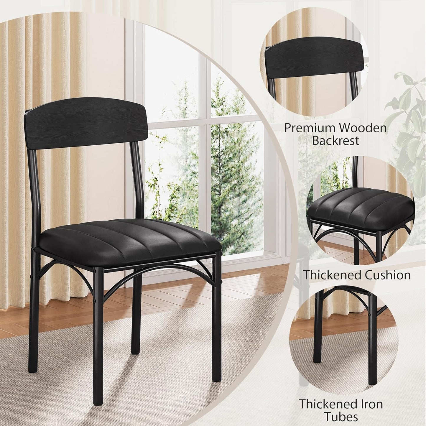 Round Dining Table Set for 4, Kitchen Table and Chairs for 4, Circle Table Round Pedestal Dining Room Dinner Dinette Table Set,5 Piece Space Saving Wood Kitchen & Dining Room Tables (Black, 47In)