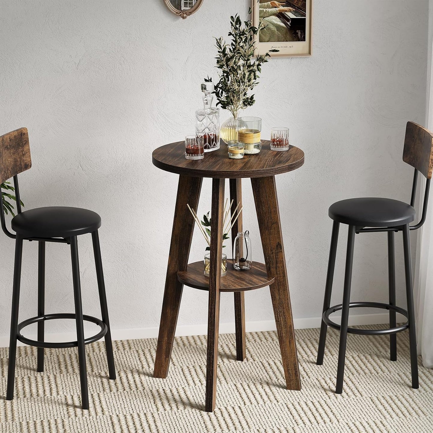 LITTLE TREE Portable Round Bar Table, High Top Bistro Pub Table, Mobile 2-Tier Shelves for Events, Party, Camping, Picnic, Tradeshow, 35.4-Inch Height (Brown, 1-Pack)