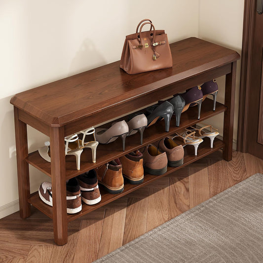 Shoe Rack for Front Door Entrance, Solid Wood Shoe Bench for Closet, Holds Up to 550lbs, Shoe Rack Bench for Entryway, Mudroom, Hallway
