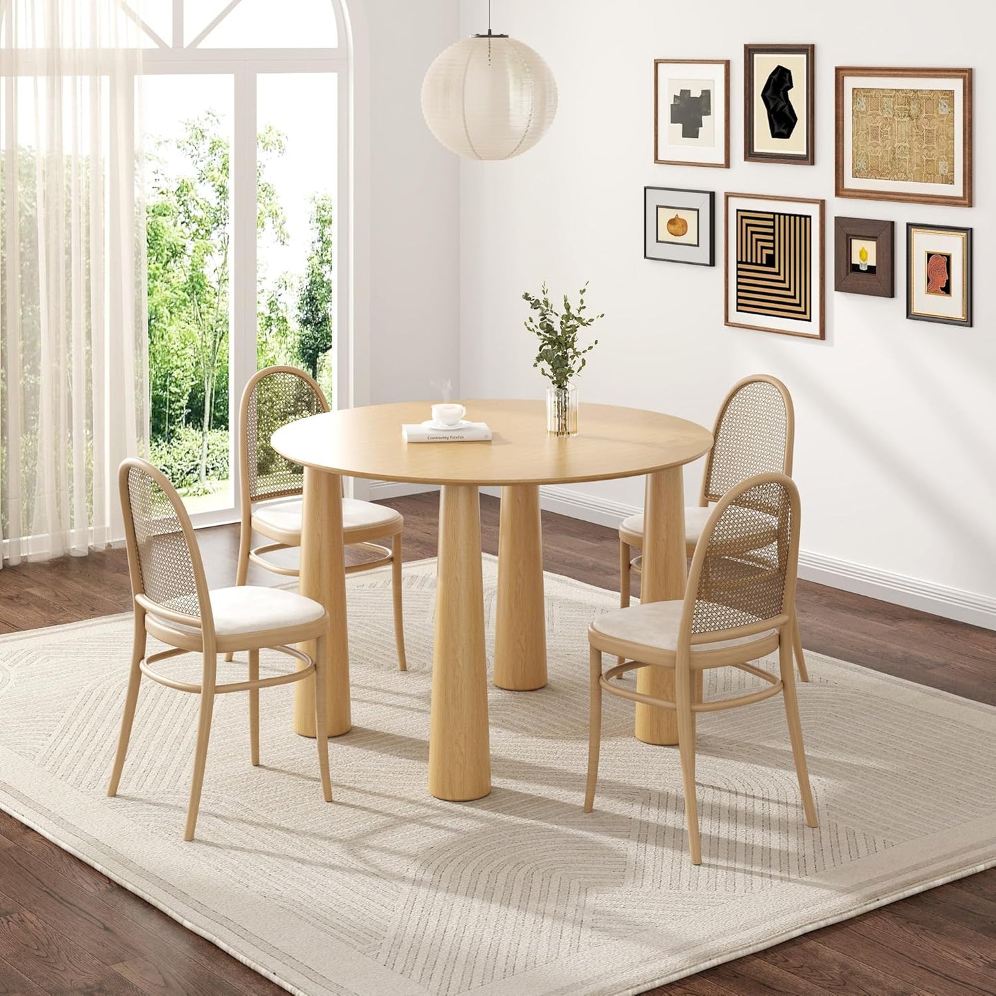 Casaphoria 45" Round Dining Table, Kitchen Table for 6 with Arc-Shaped Edge Top and Cylindrical Legs, Easy Assembly for Living Room, Dining Room, Oak