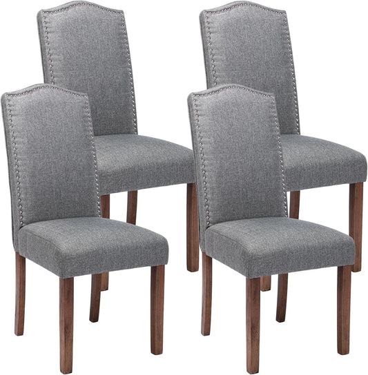 Stylish Upholstered Parsons Dining Chair Kitchen with Silver Nailhead Trim and Sturdy Solid Wood Legs