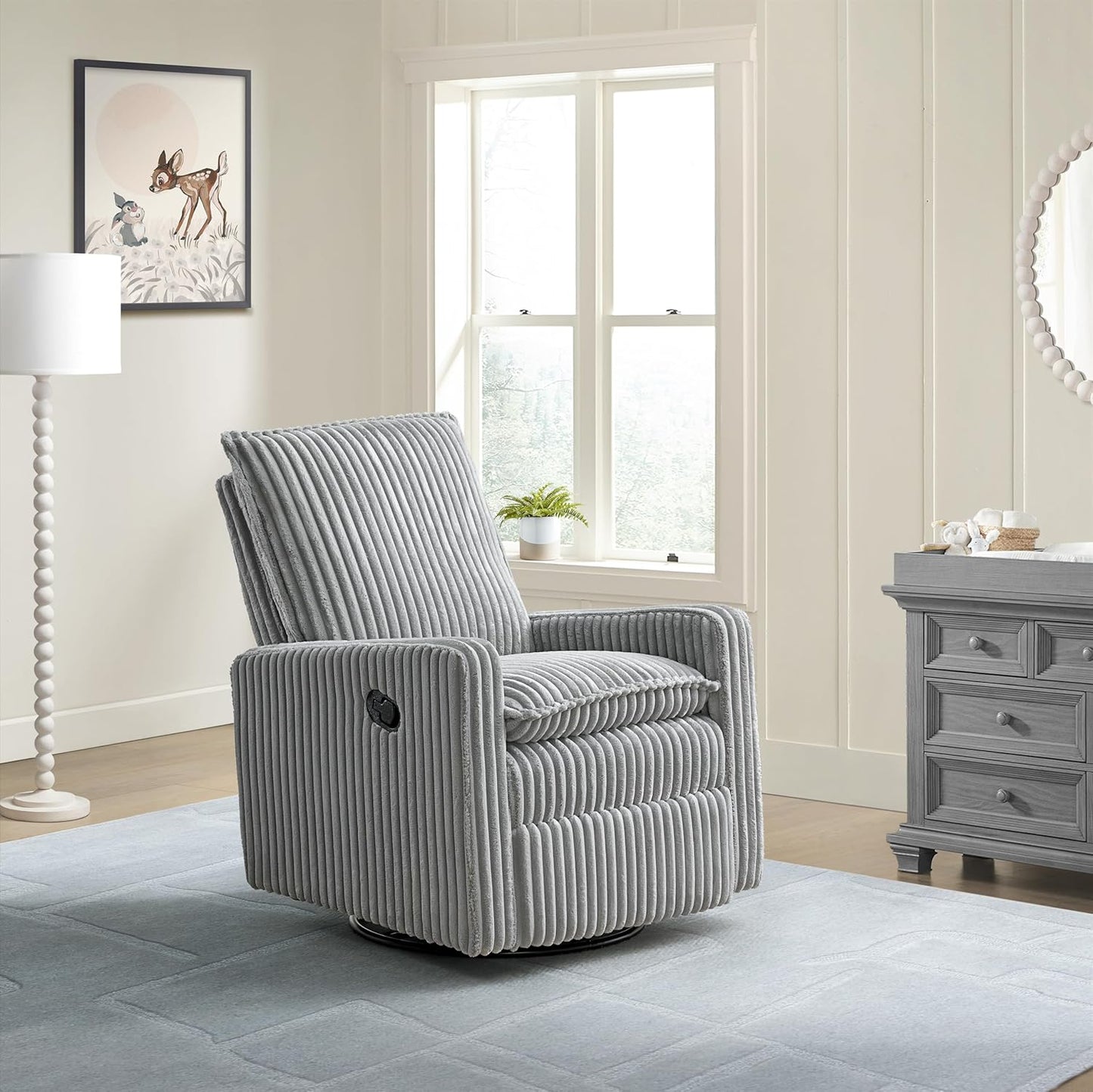 Oxford Baby Uptown Upholstered Swivel Glider and Recliner Nursery Chair - Corduroy, Ash Gray