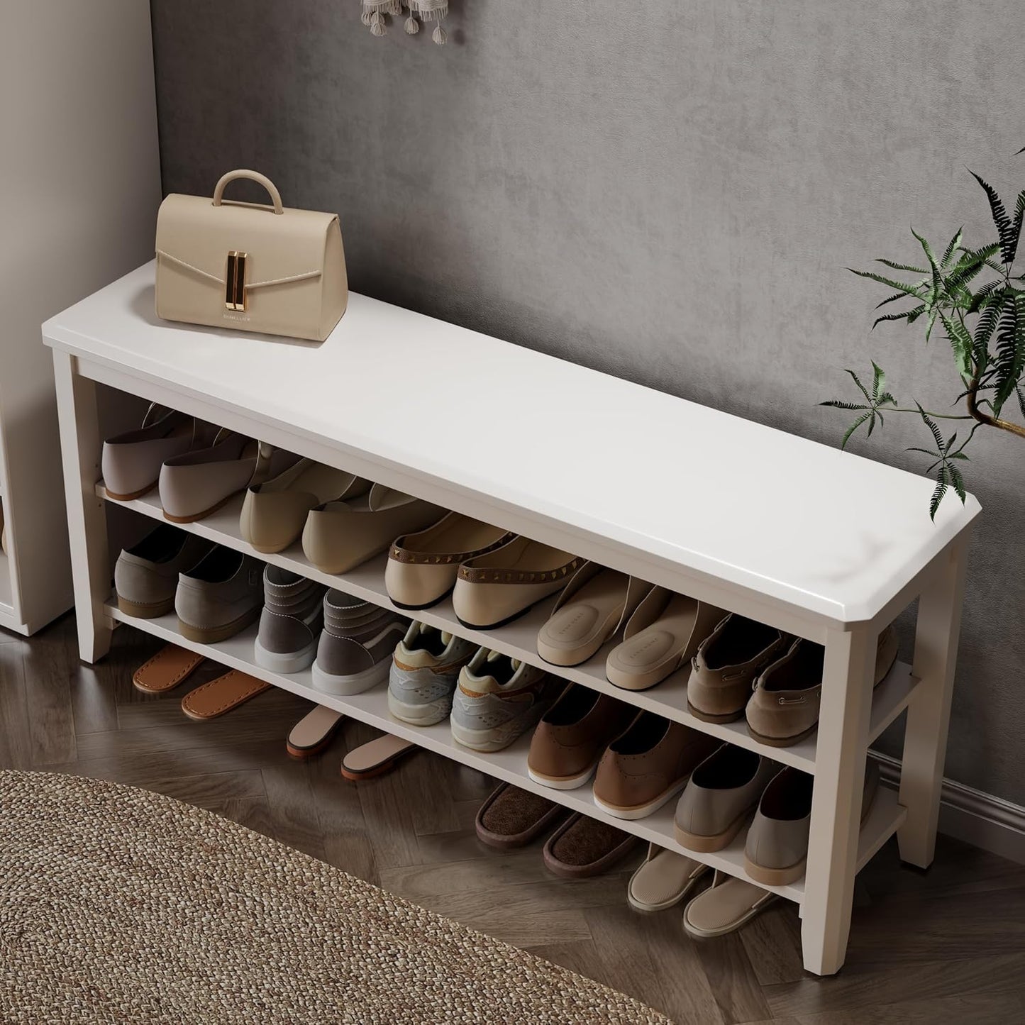 Wood Shoe Rack Bench for Entryway, 2 Tier Shoe Rack for Front Door Entrance, Shoe Bench with Shoe Storage for Entryway, Bedroom, 47.2"