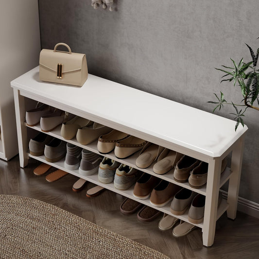 Wood Shoe Rack Bench for Entryway, 2 Tier Shoe Rack for Front Door Entrance, Shoe Bench with Shoe Storage for Entryway, Bedroom, 47.2"