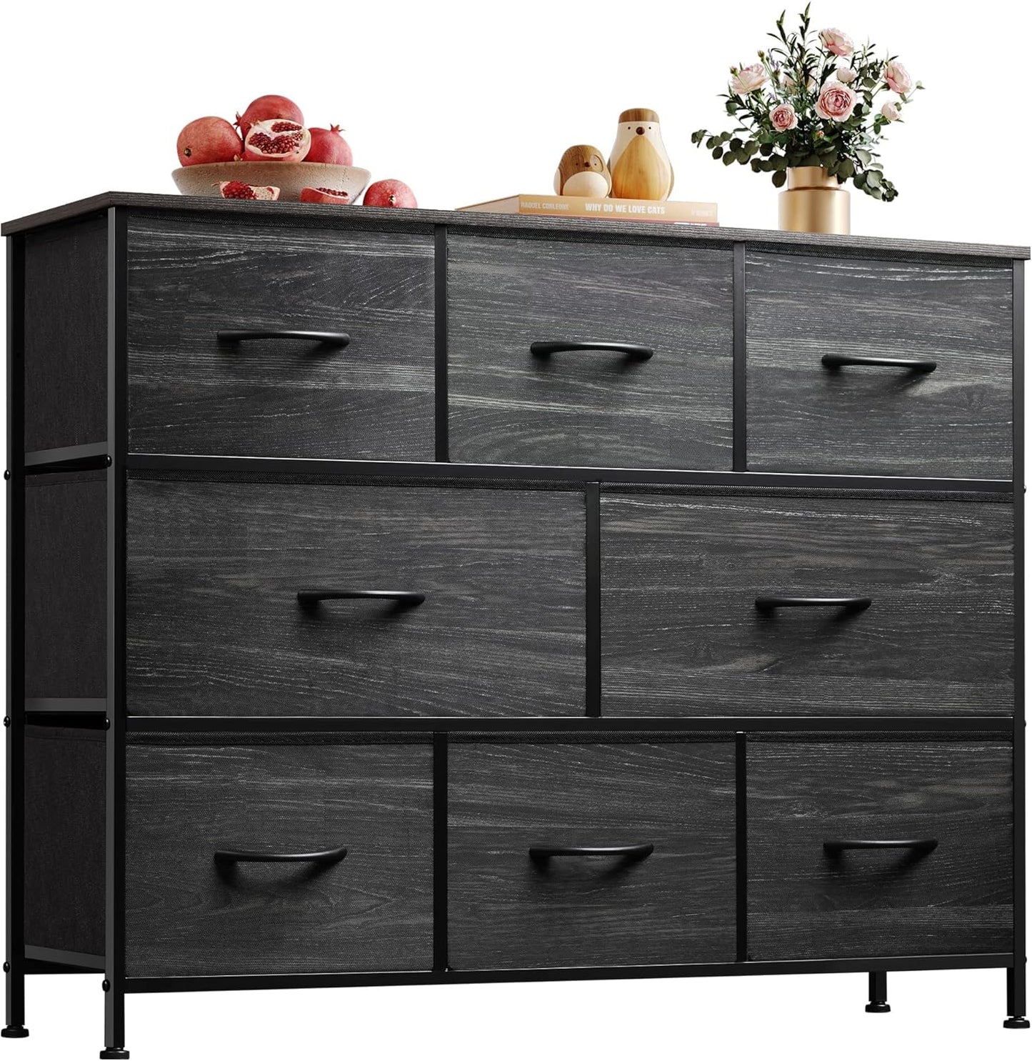 WLIVE 8 Drawer Dresser for Bedroom, Fabric Black Dresser with Large Storage Drawer Unit for Entryway, Chest of Drawers for Living Room