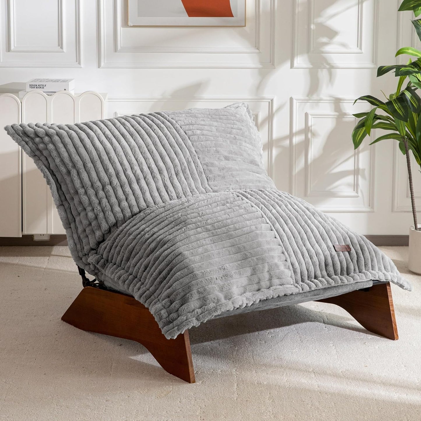 MAXYOYO Adjustable Living Room Chair, 3-Position Bean Bag Chair with Removable Cover, Upholstered Accent Chair with Frame, Soft Reclining Lounge for Bedroom, Apartment, Office, Grey