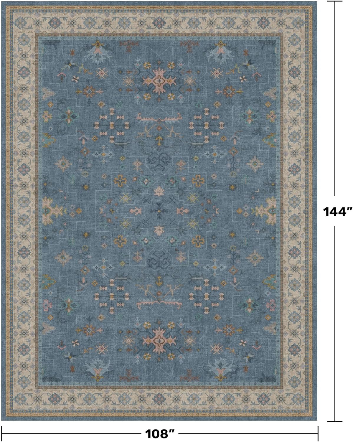 Boho 9x12 Soft Rugs for Living Room - Dark Blue Rugs for Bedroom Aesthetic, Dining Room Under Kitchen Table, Washable Soft Non Slip Large Area Eclectic Unique Décor