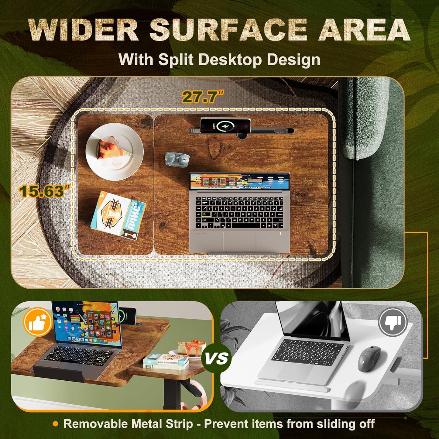 Standing Desk, Medical Overbed Table with Rolling Tray, Dual Pneumatic Angle and Height Adjustable Desk, Portable Side Table with Hidden Wheels, Home & Hospital Use, Rustic Brown