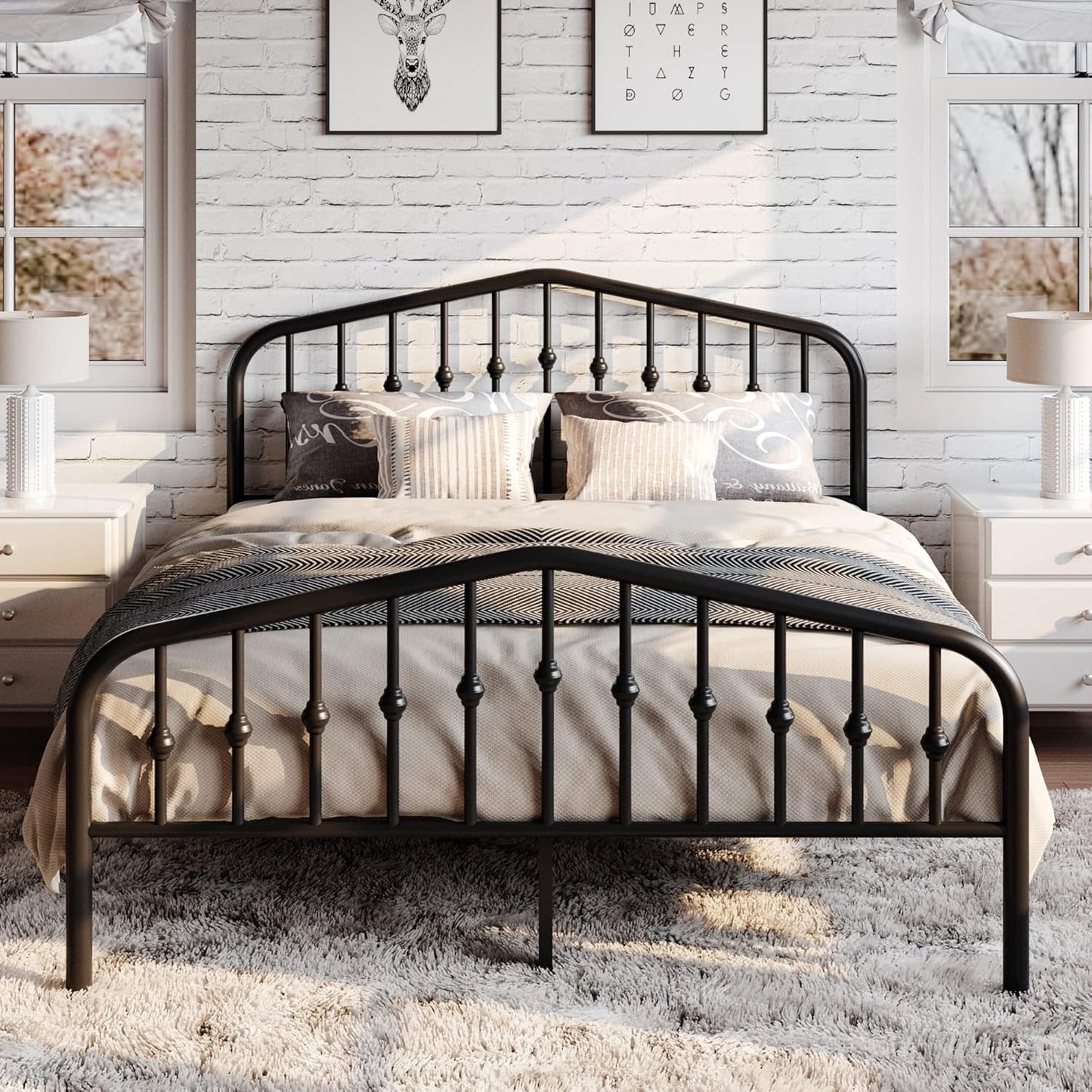 SHA CERLIN Full Size Metal Platform Bed Frame with Victorian Style Wrought Iron-Art Headboard/Footboard, No Box Spring Required, Black