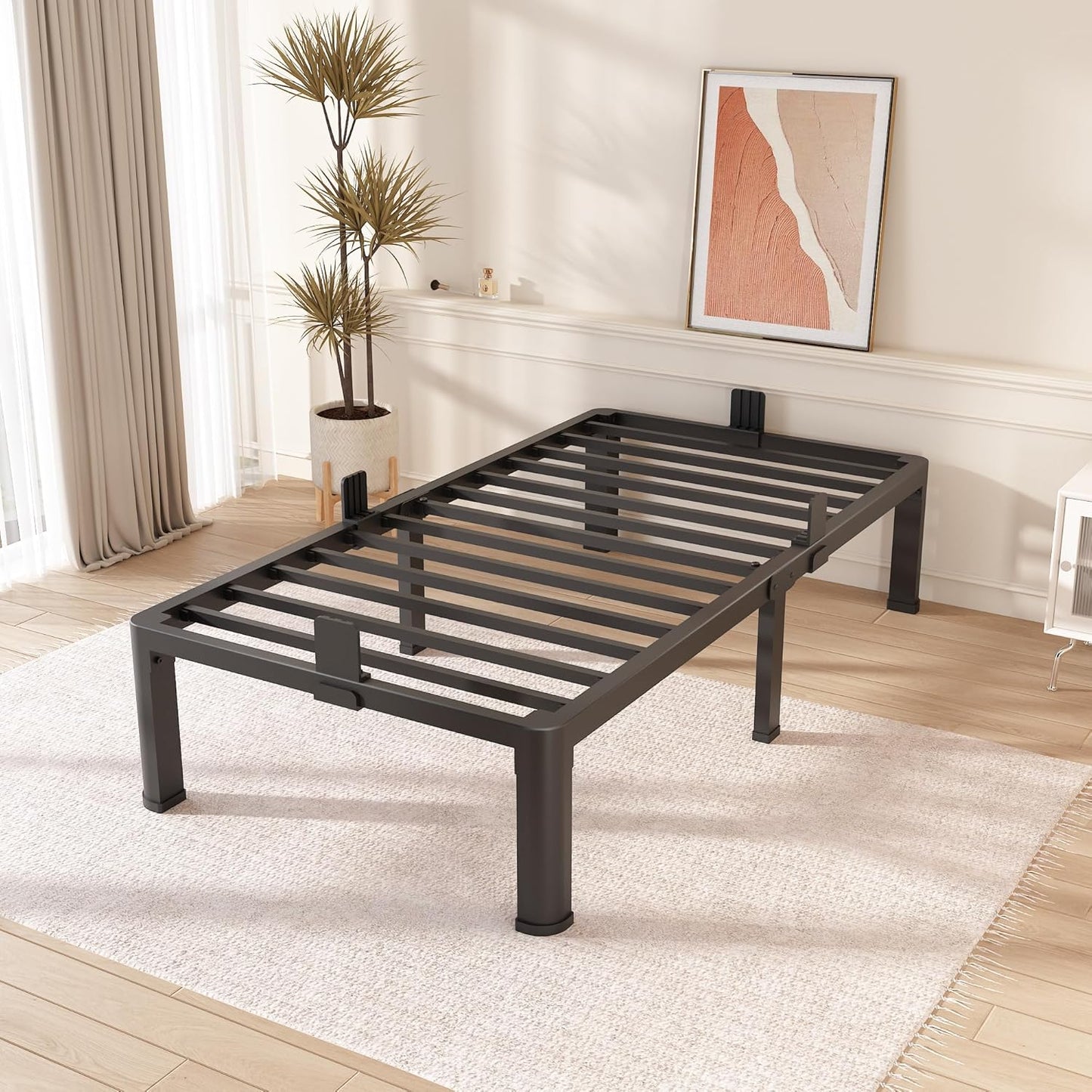 FUIOBYVV Twin XL Bed Frames with Round Corner Edge Legs 14 inch High 3500 lbs Heavy Duty Metal Platform Bed Frame Twin Size No Box Spring Needed/Non-Slip/Steel Slat Support/Noise Free