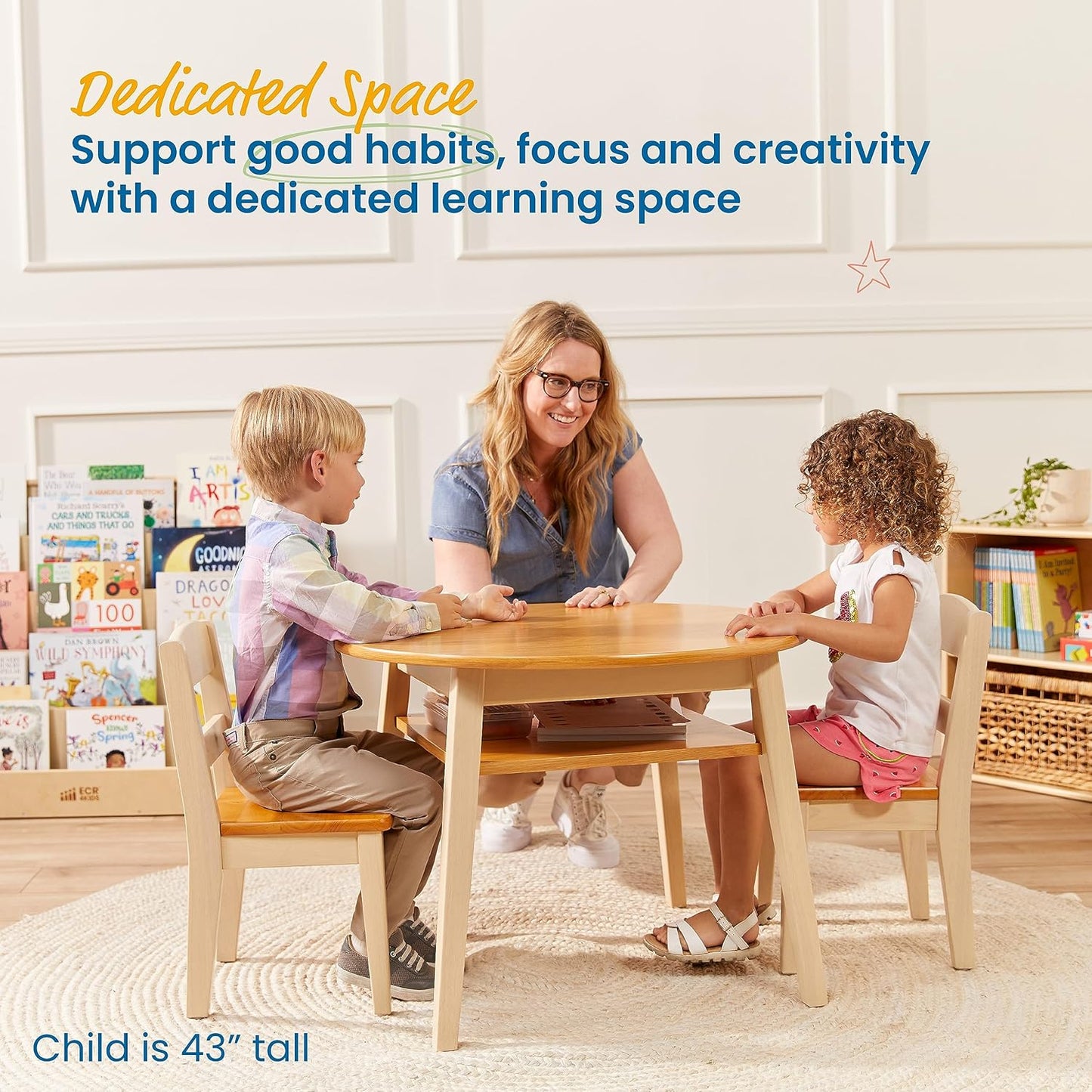 ECR4Kids Hideaway Table and Chair Set, Kids Furniture, Honey/Antique White, 3-Piece